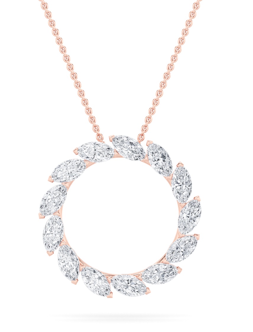 2Cttw Marquise Shaped Lab Grown Diamond (F/VS) Circle Necklace in 14K Gold