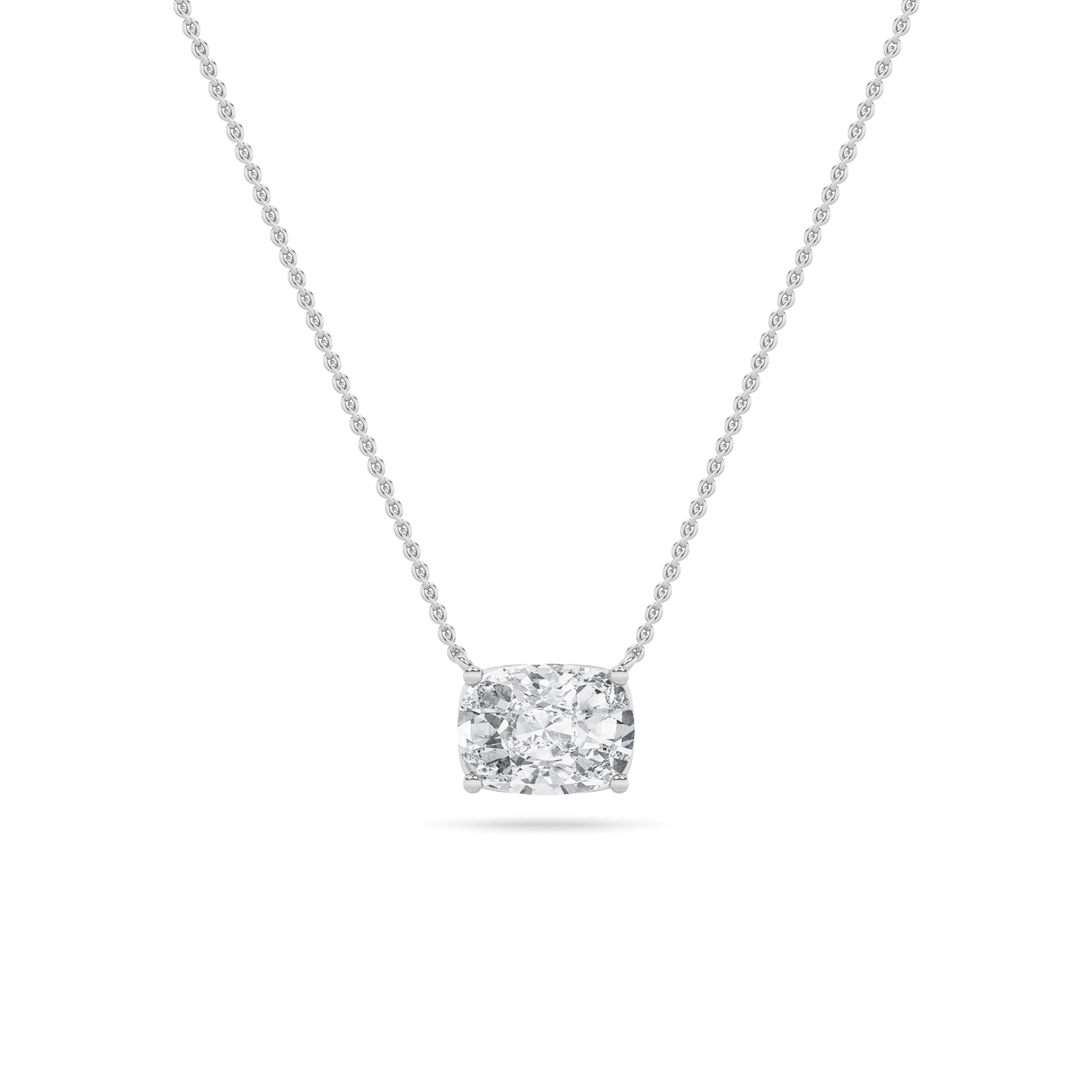 3Cttw Elongated Cushion Shaped Lab Grown Diamond (F/VS) East West Solitaire  Necklace in 14K Gold