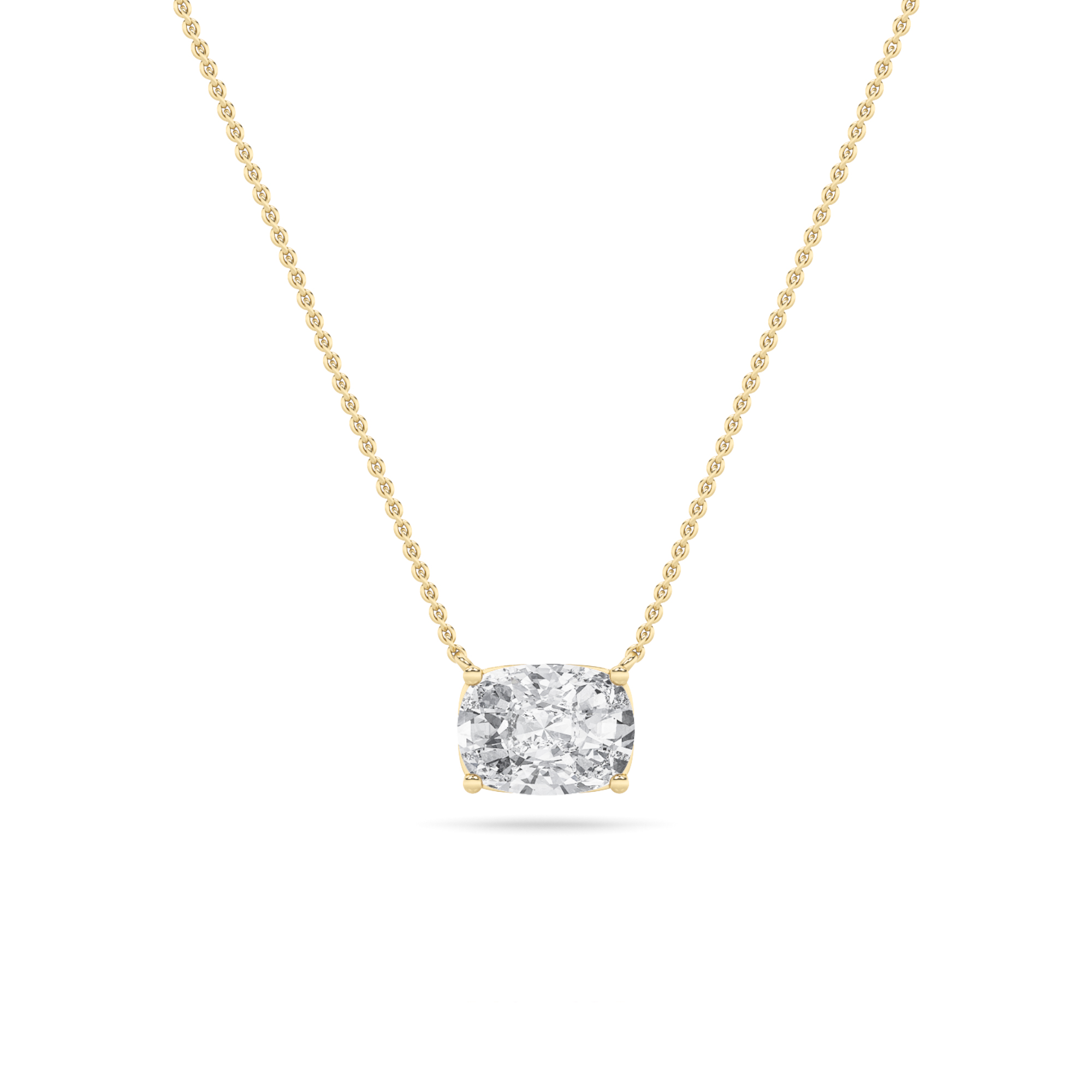 3Cttw Elongated Cushion Shaped Lab Grown Diamond (F/VS) East West Solitaire  Necklace in 14K Gold