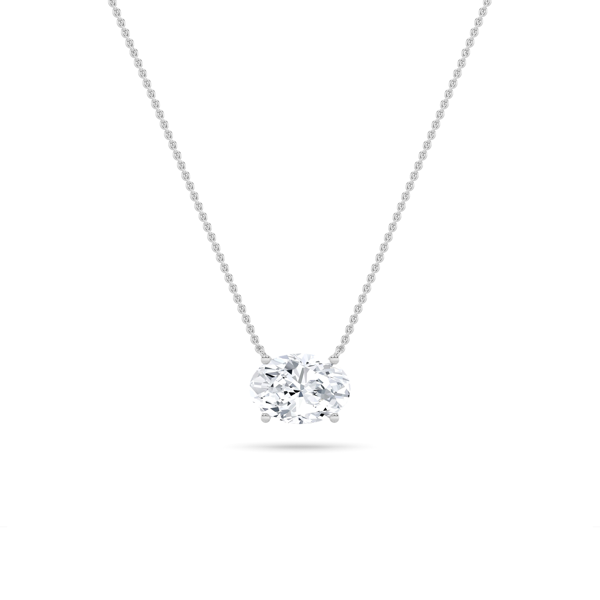 1Cttw Oval Shaped Lab Grown Diamond (F/VS) East West Solitaire  Necklace in 14K Gold