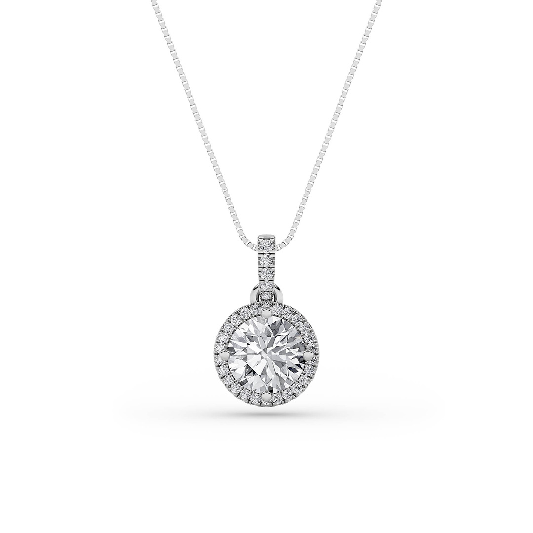 2Cttw Round Shaped Lab Grown Diamond (F/VS) Halo Pendant in 14K Gold