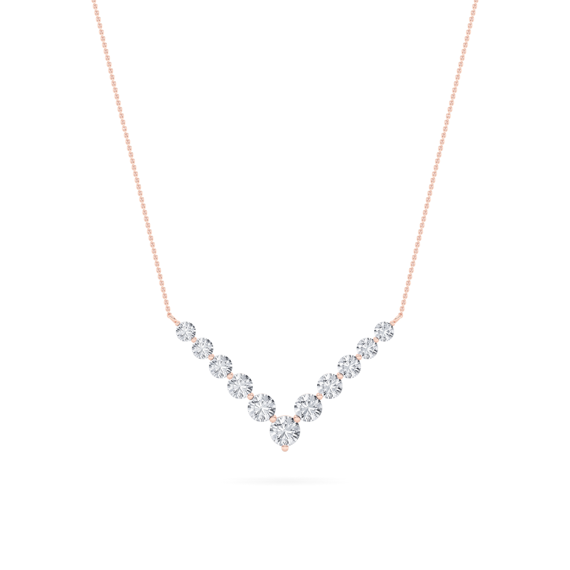 5Cttw Round Shaped Lab Grown Diamond (F/VS) Graduating V Necklace in 14K Gold