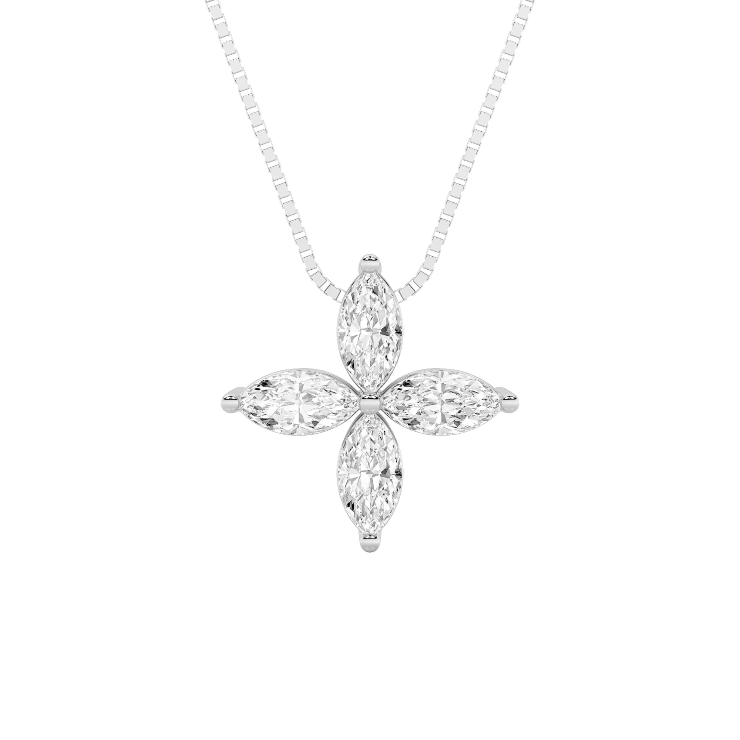 1Cttw Marquise Shaped Lab Grown Diamond (F/VS) Flower Fashion Pendant in 14K Gold