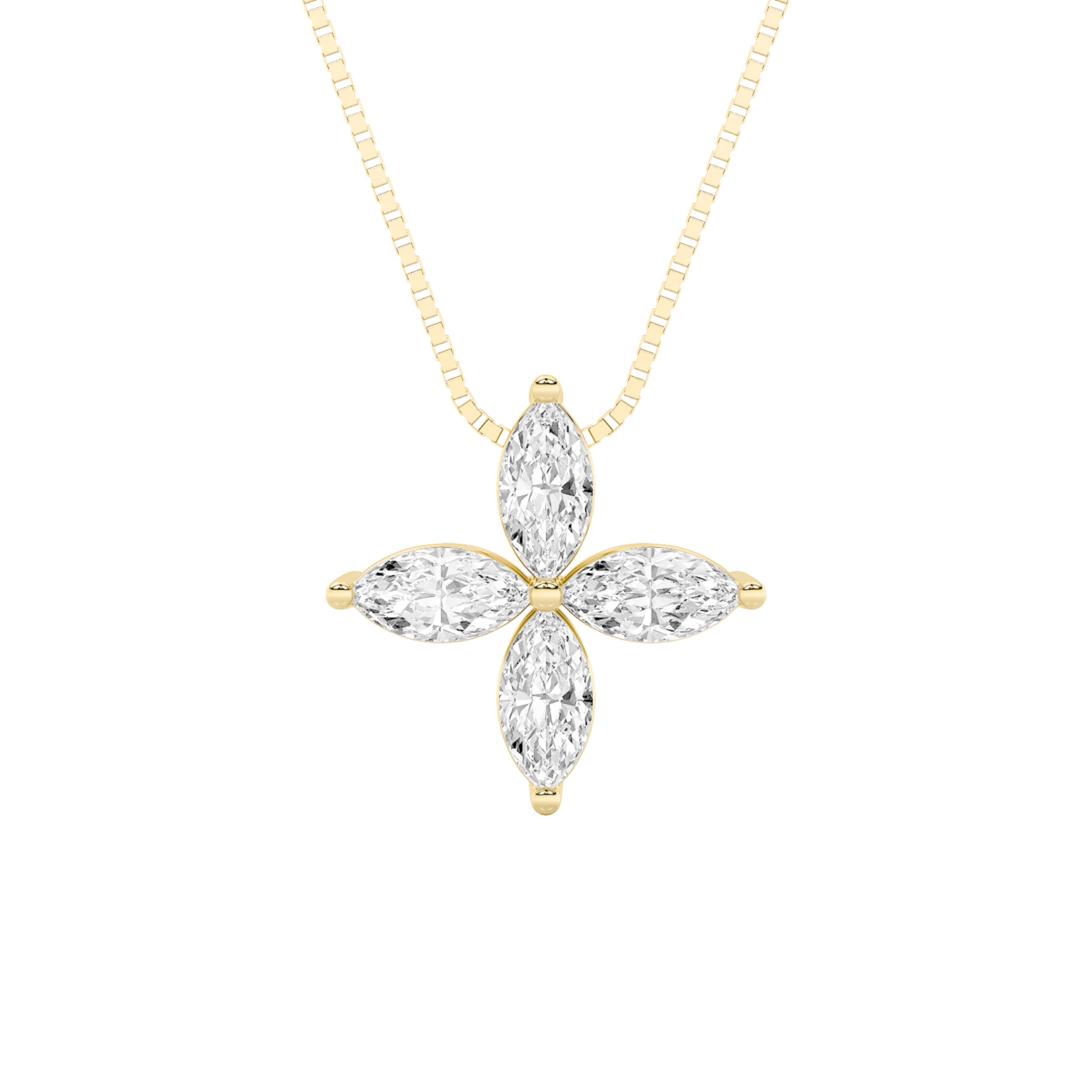 1Cttw Marquise Shaped Lab Grown Diamond (F/VS) Flower Fashion Pendant in 14K Gold