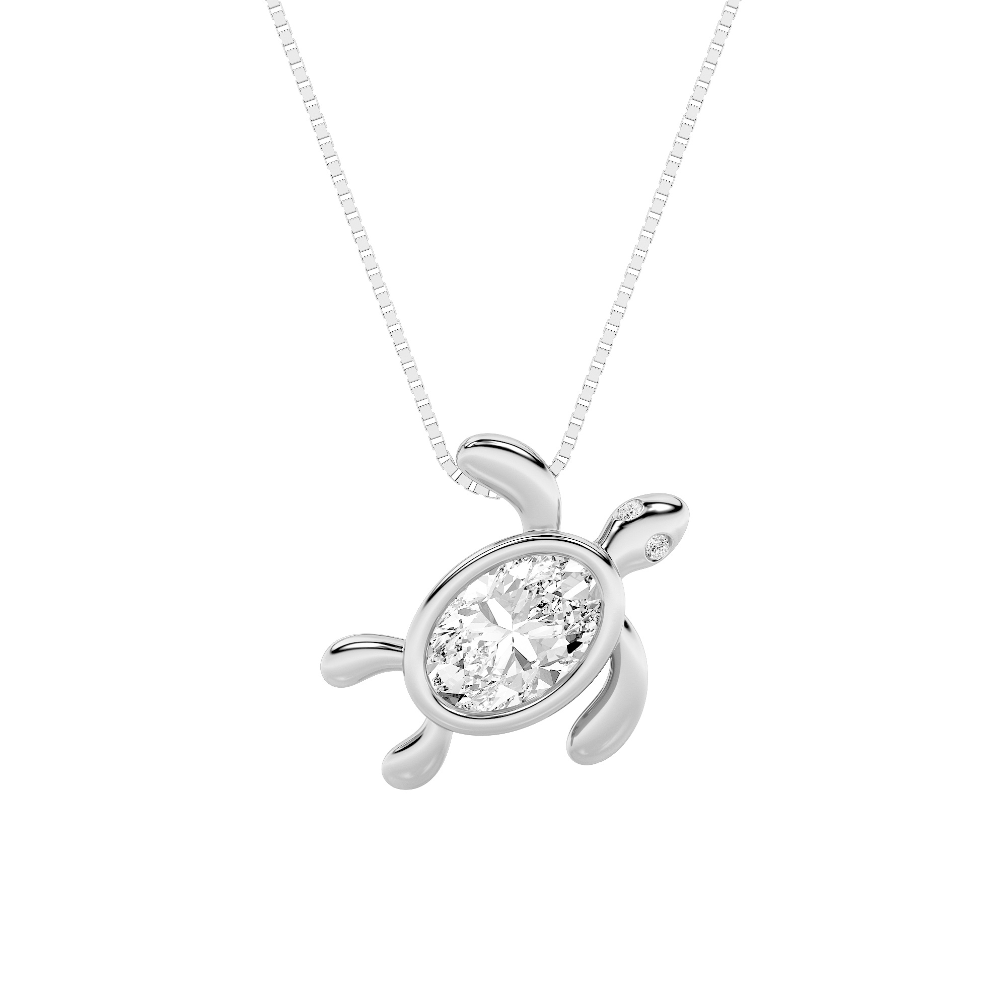 1.5Cttw Oval Shaped Lab Grown Diamond (F/VS) Bezel Set Turtle Pendant in 14K Gold