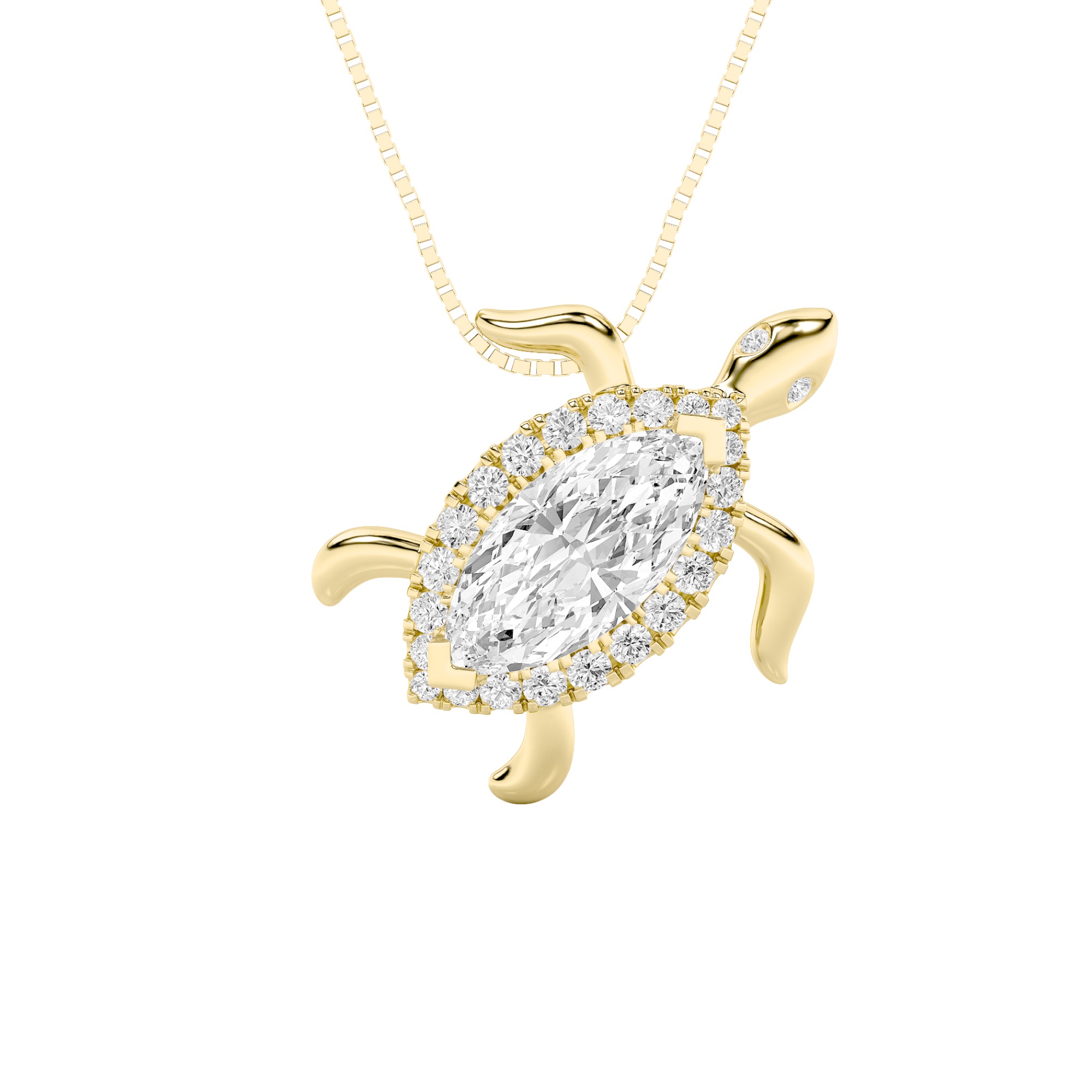 2Cttw Marquise Shaped Lab Grown Diamond (F/VS) Accented Turtle Pendant in 14K Gold