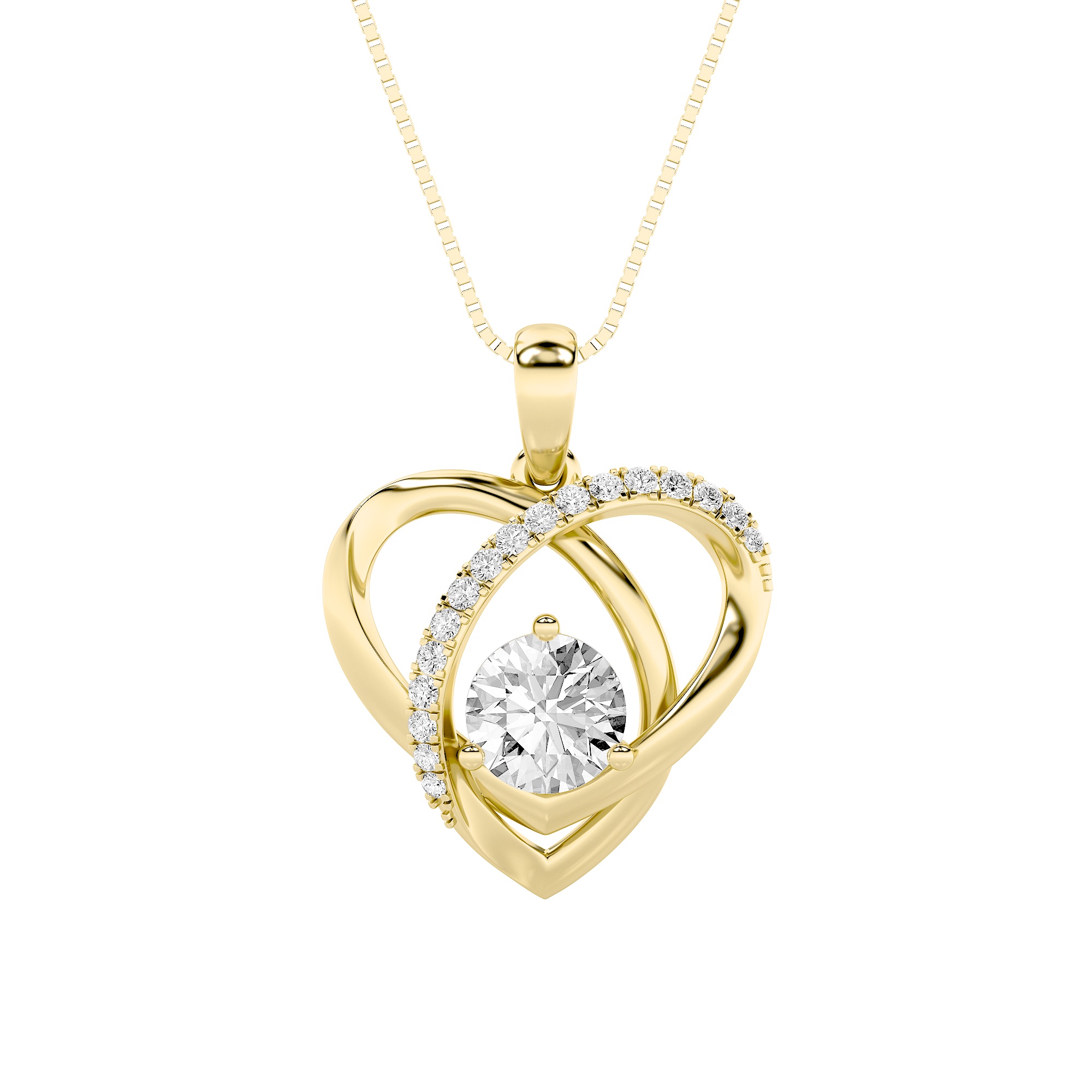 1.5Cttw Round Shaped Lab Grown Diamond (F/VS) Heart Shaped Pendant in 14K Gold