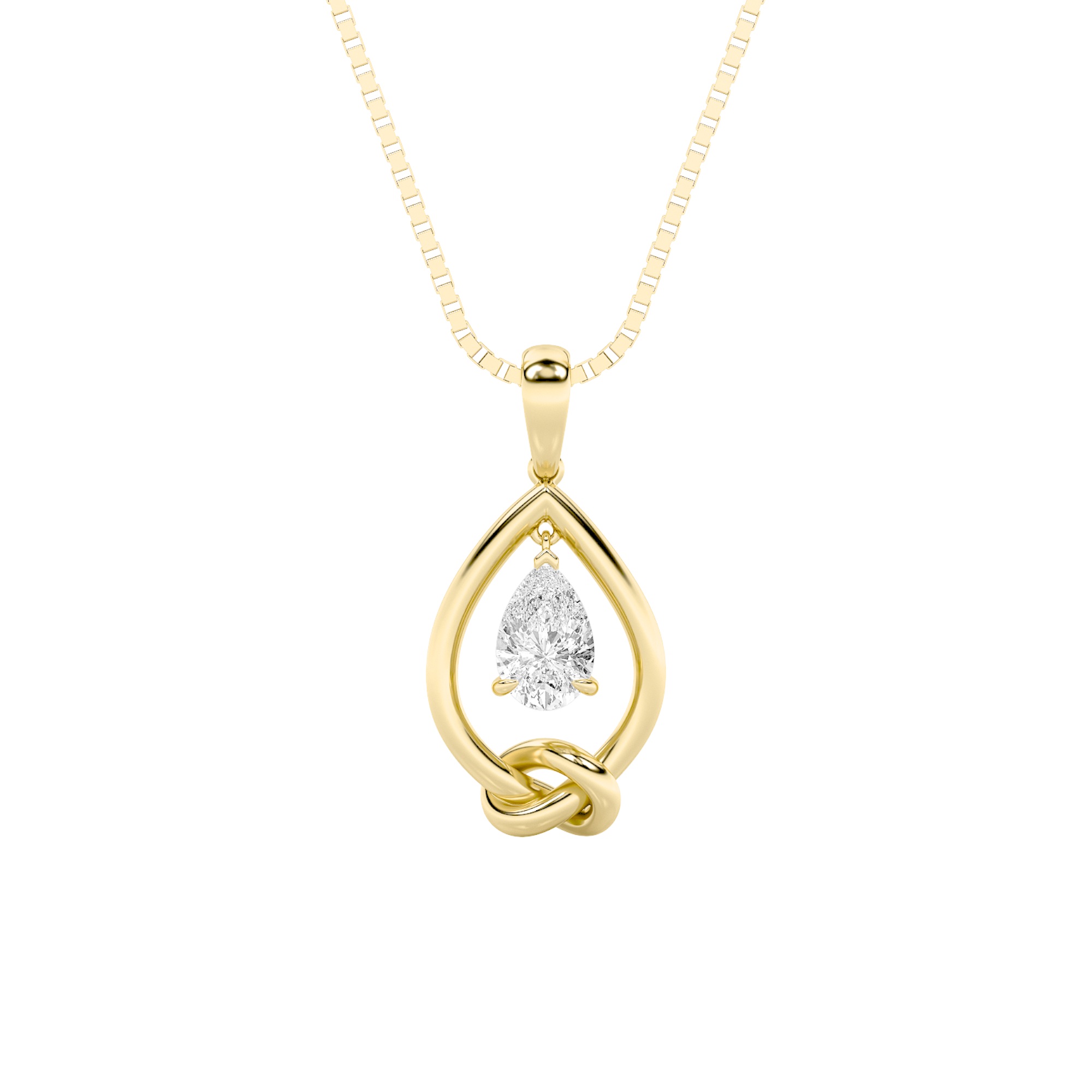 1Cttw Pear Shaped Lab Grown Diamond (F/VS) Solitaire Knot Pendant in 14K Gold