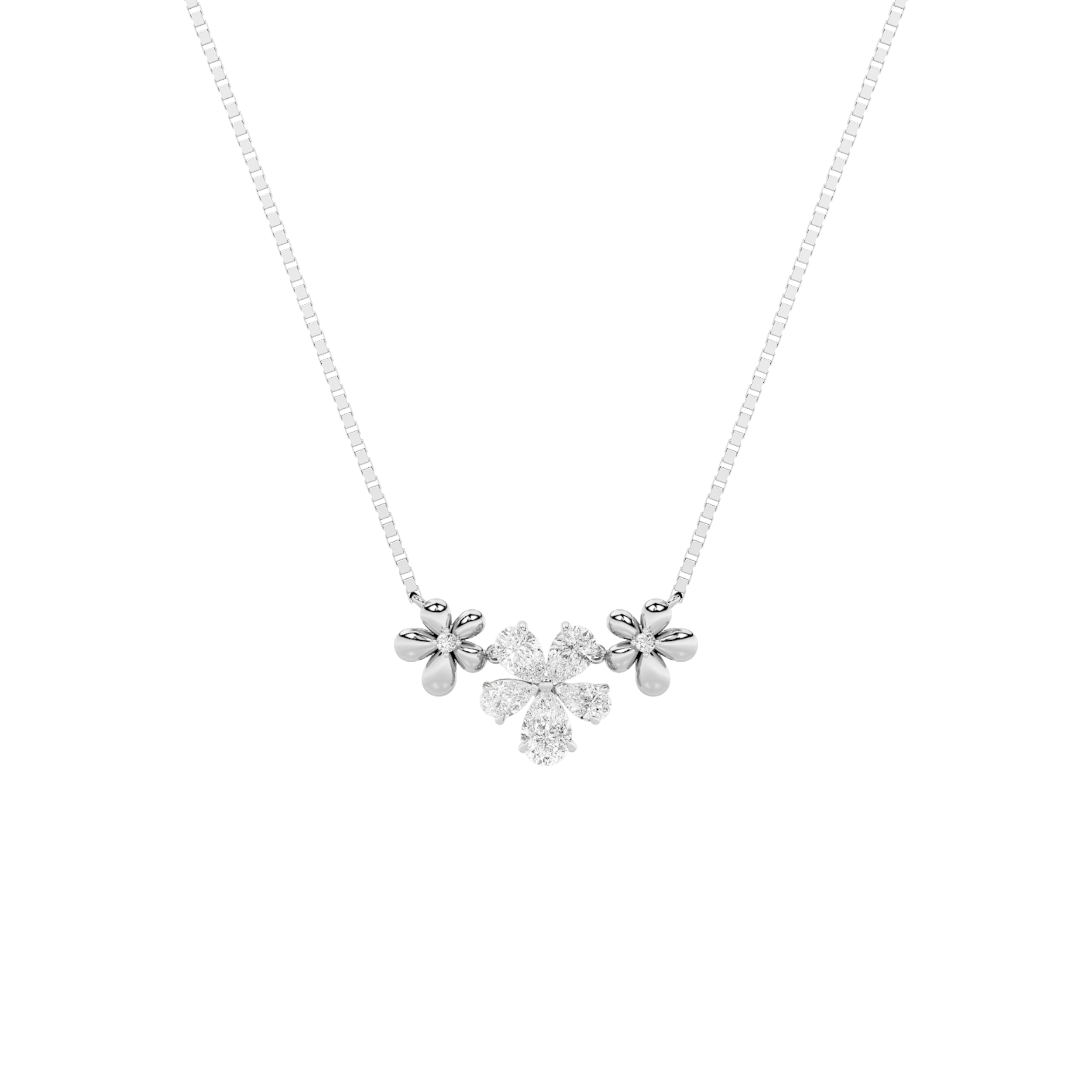 2Cttw Pear Shaped Lab Grown Diamond (F/VS) Fancy Flower Necklace in 14K Gold