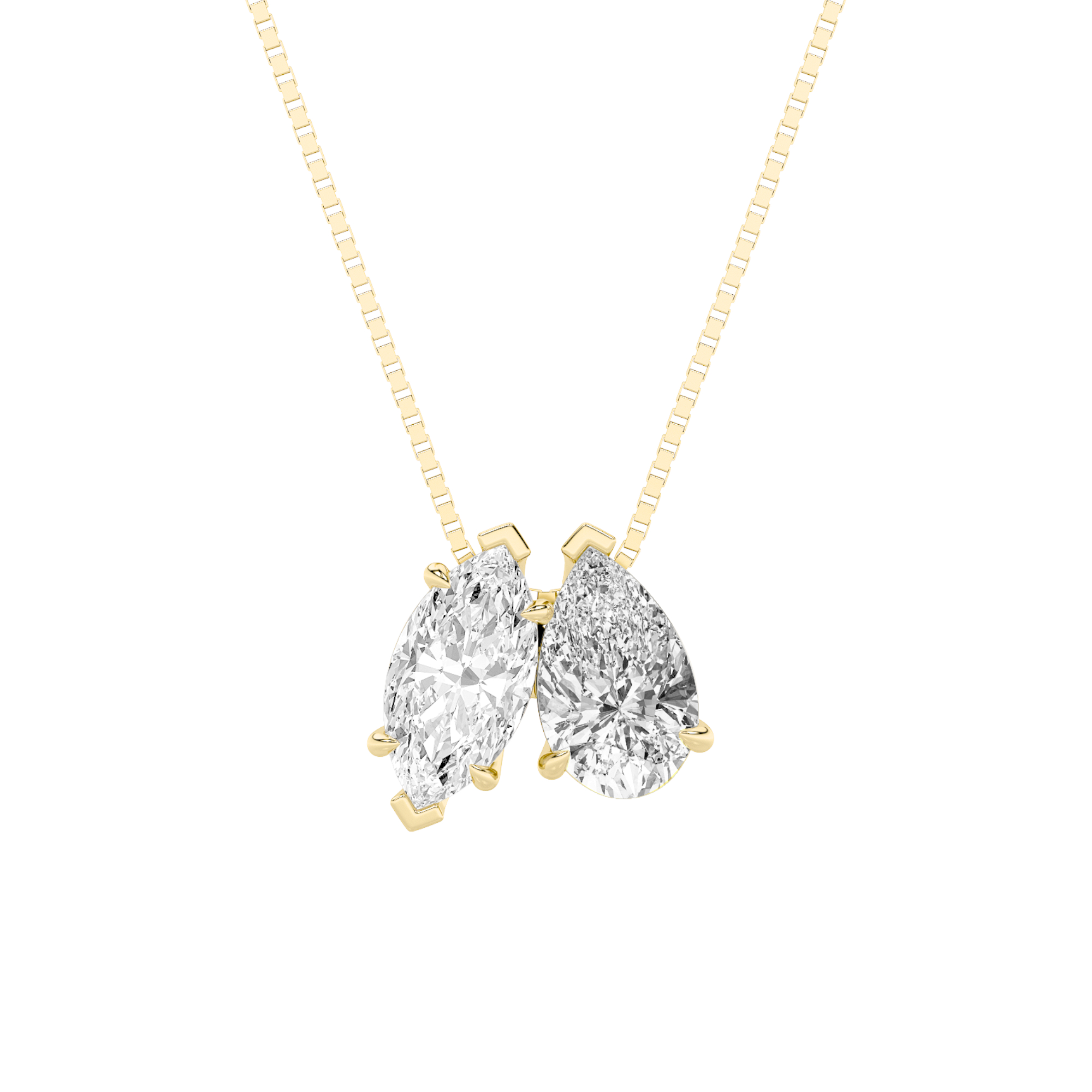 2.5Cttw Pear Shaped Fancy Yellow & White Lab Grown Diamond (F/VS) Two Stone Fancy Pendant in 14K Gold