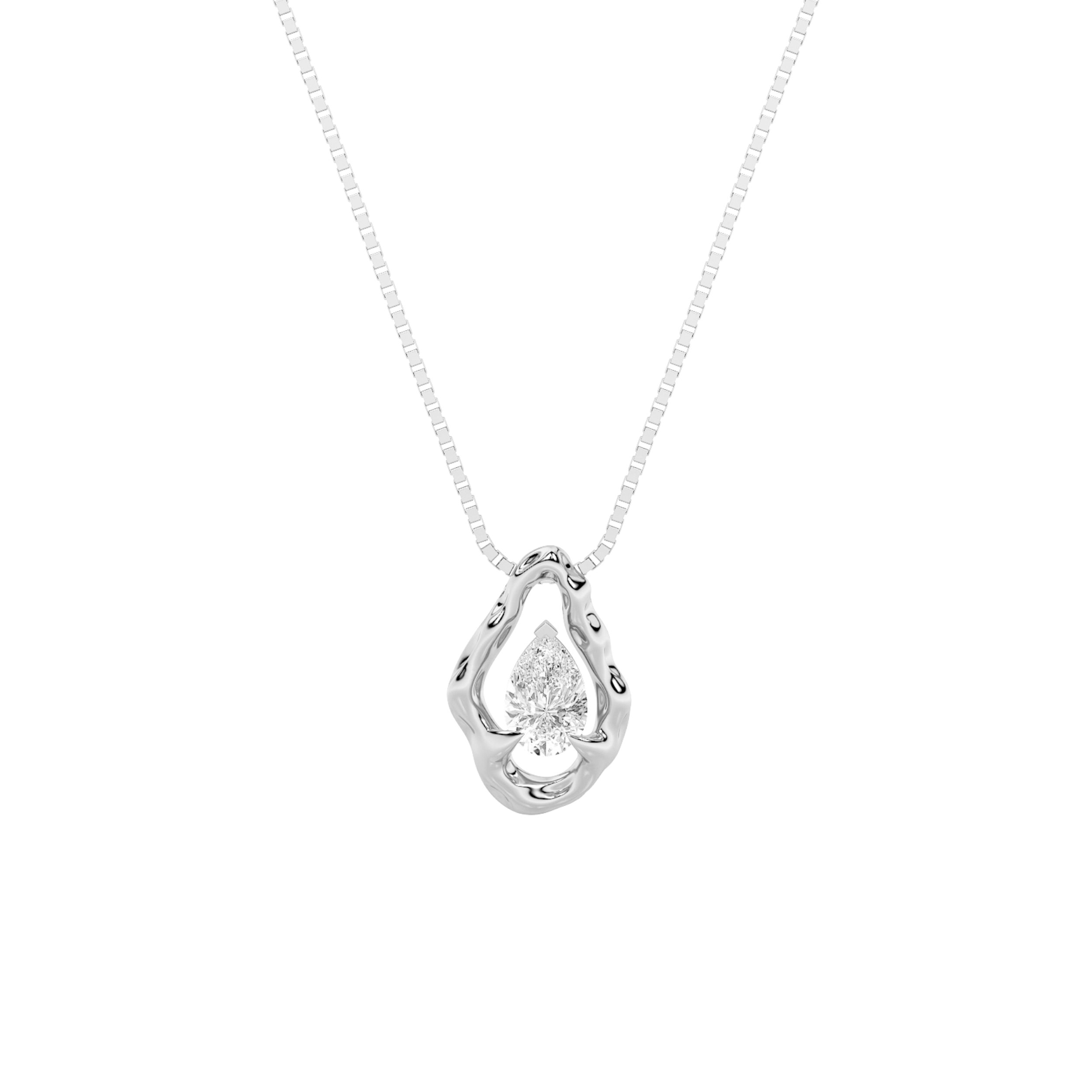 1Cttw Pear Shaped Lab Grown Diamond (F/VS) Organic Design Solitaire Pendant in 14K Gold