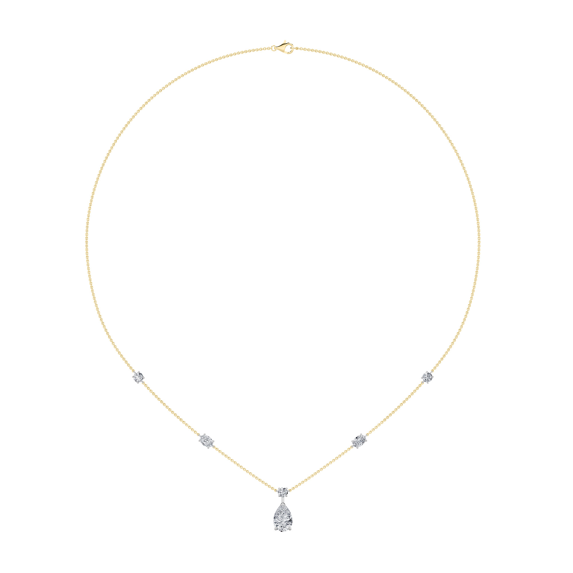 3Cttw Pear Shaped Lab Grown Diamond (F/VS) Strata Chic Collection Necklace in 14K Gold