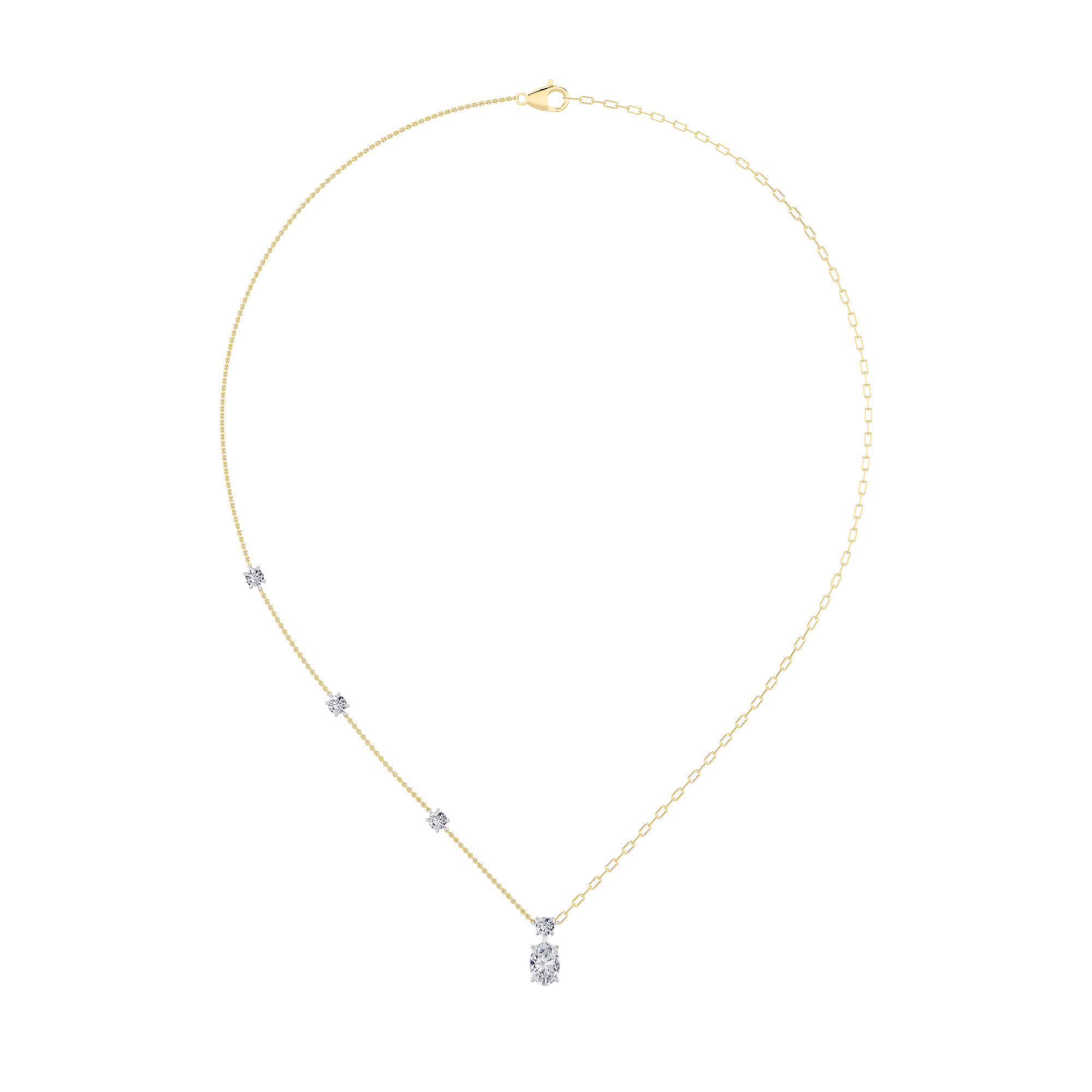3.5Cttw Oval Shaped Lab Grown Diamond (F/VS) Strata Chic Collection Necklace in 14K Gold