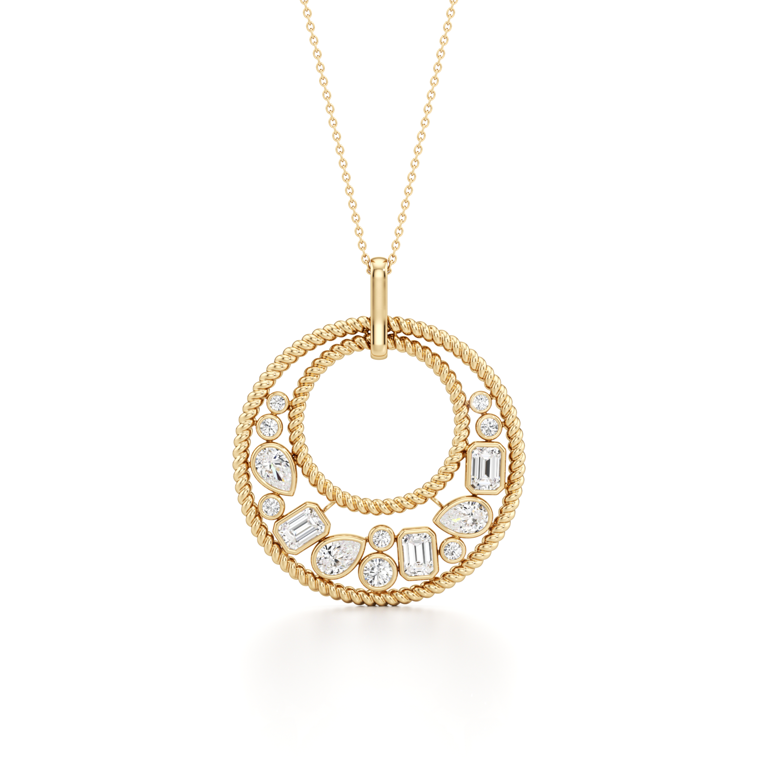 2Cttw Emerald Shaped Lab Grown Diamond (F/VS) Bezel set Bubble Pendant in 14K Gold