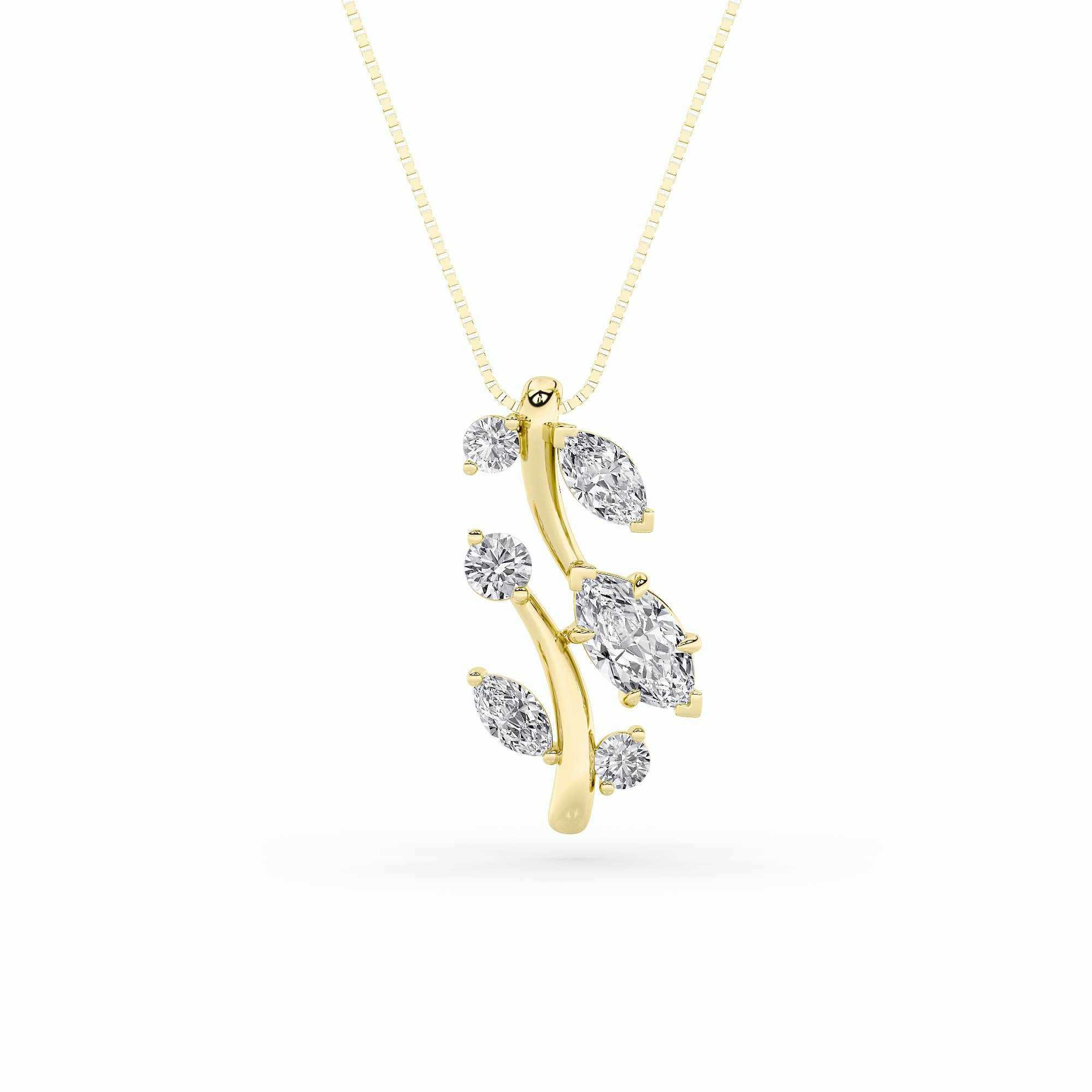 1.5Cttw Marquise Shaped Lab Grown Diamond (F/VS) Leaf Motif Fashion Pendant in 14K Gold