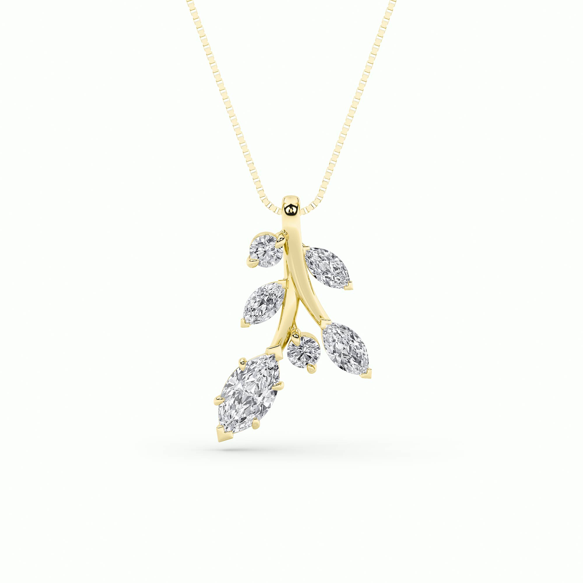 1.5Cttw Marquise Shaped Lab Grown Diamond (F/VS) Leaf Motif Fashion Pendant in 14K Gold