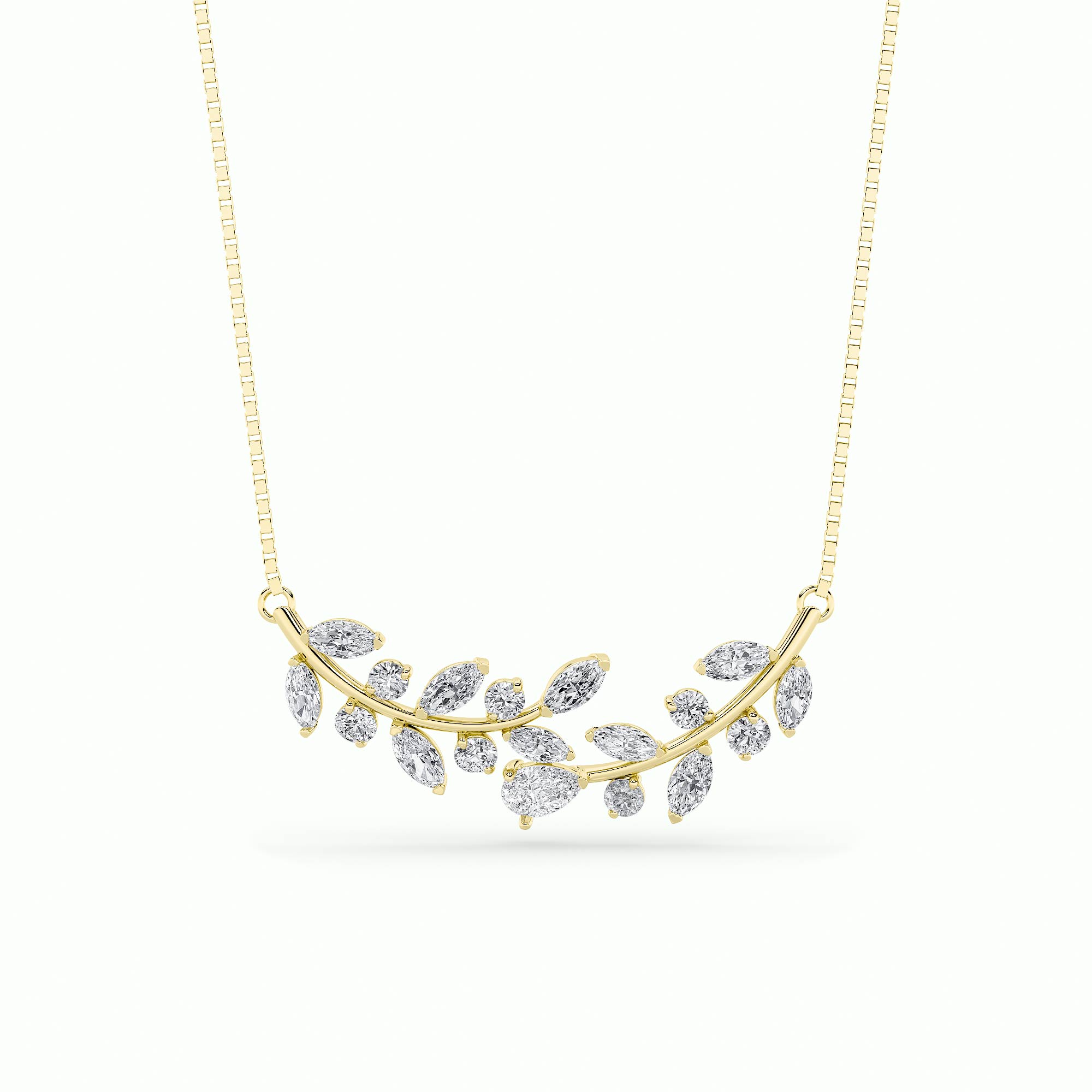 2.5Cttw Pear Shaped Lab Grown Diamond (F/VS) Leaf Motif Fashion Necklace in 14K Gold