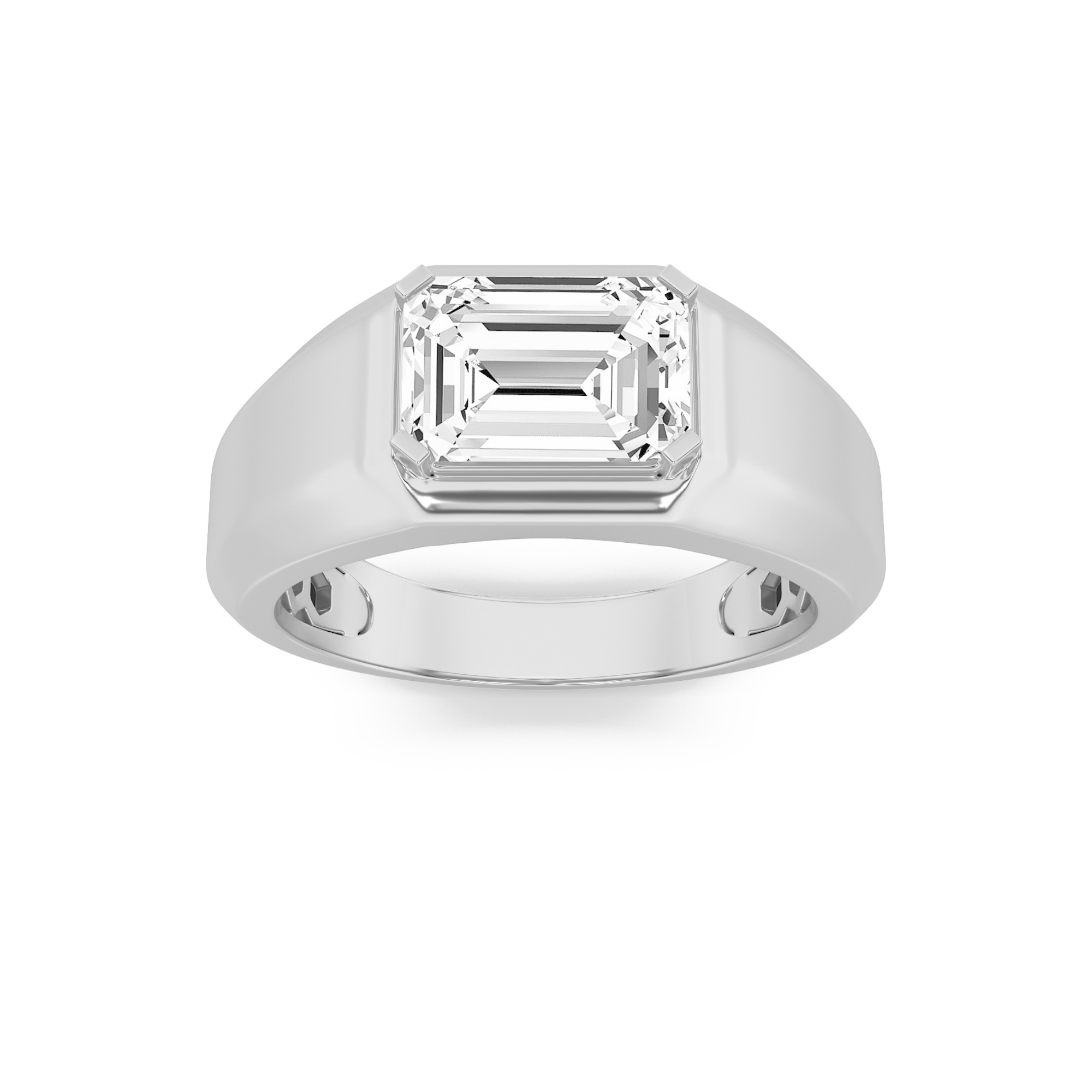 3Cttw Emerald Shaped Lab Grown Diamond (F/VS) Mens Ring in 14K Gold