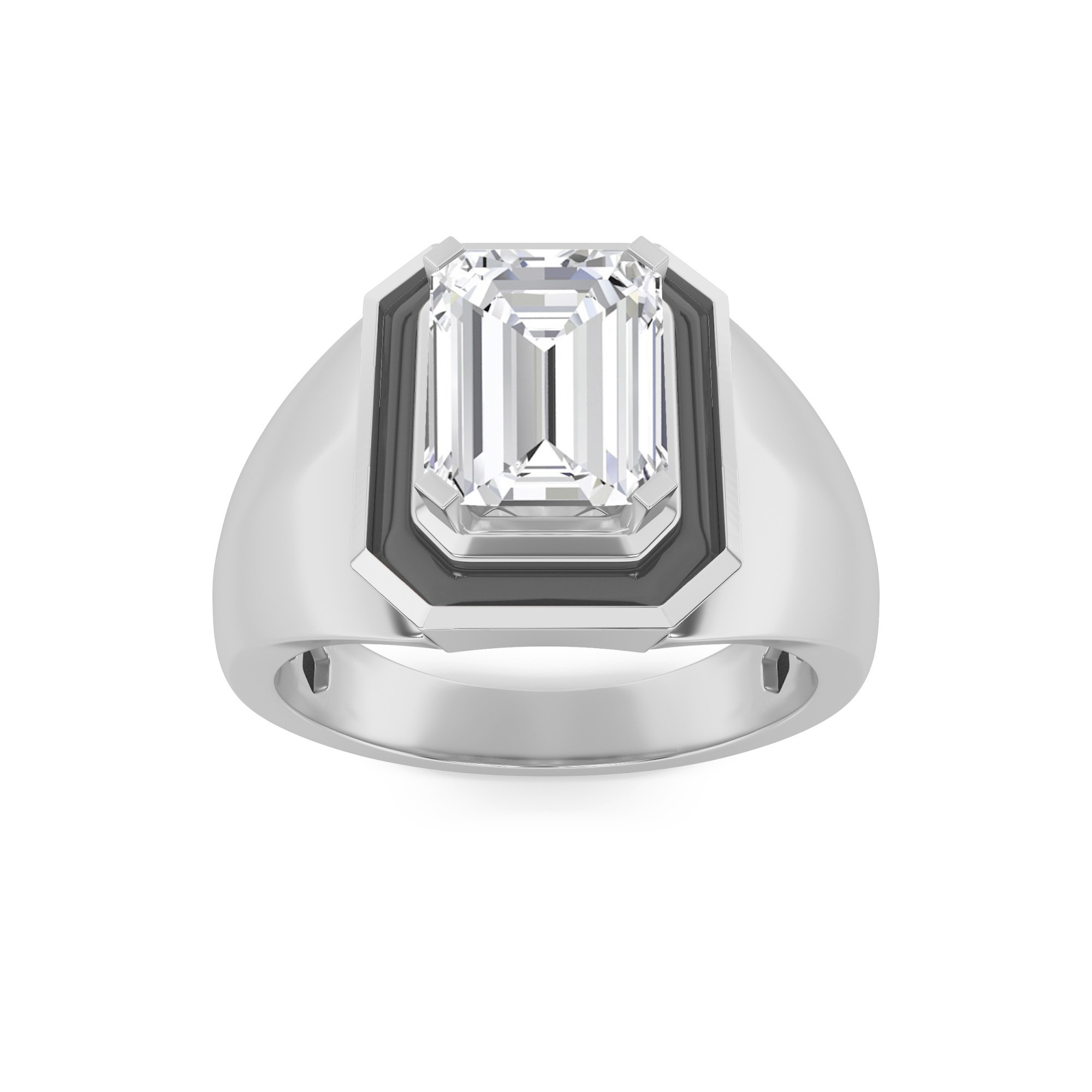 3Cttw Emerald Shaped Lab Grown Diamond (F/VS) Mens Ring in 14K Gold