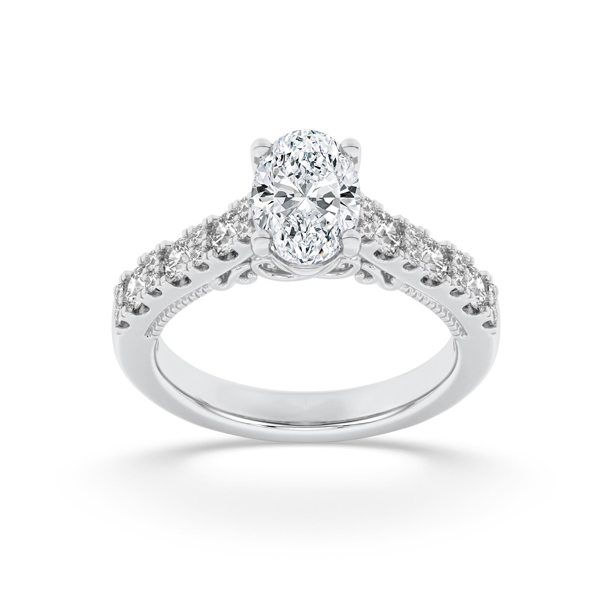 2Cttw Oval Shaped Lab Grown Diamond (F/VS) Accented Milgrain Engagement Ring in 14K Gold