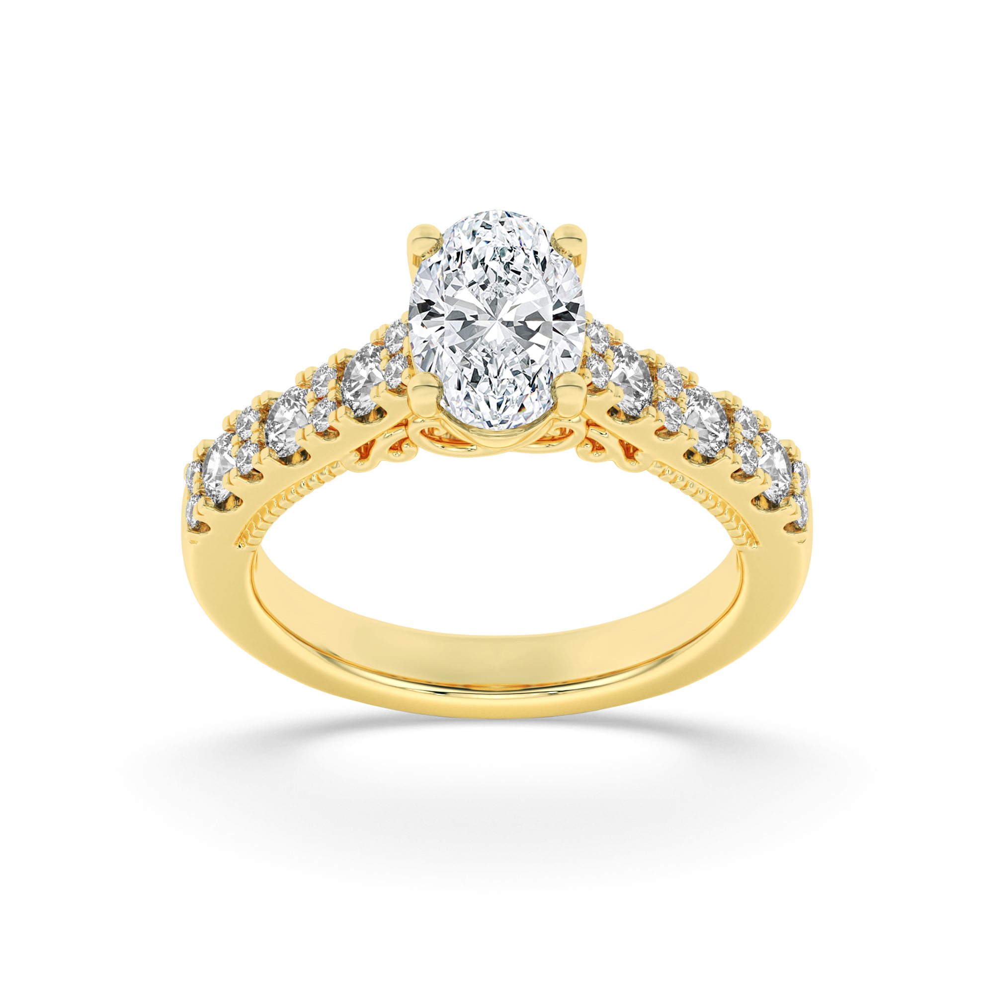 2Cttw Oval Shaped Lab Grown Diamond (F/VS) Accented Milgrain Engagement Ring in 14K Gold