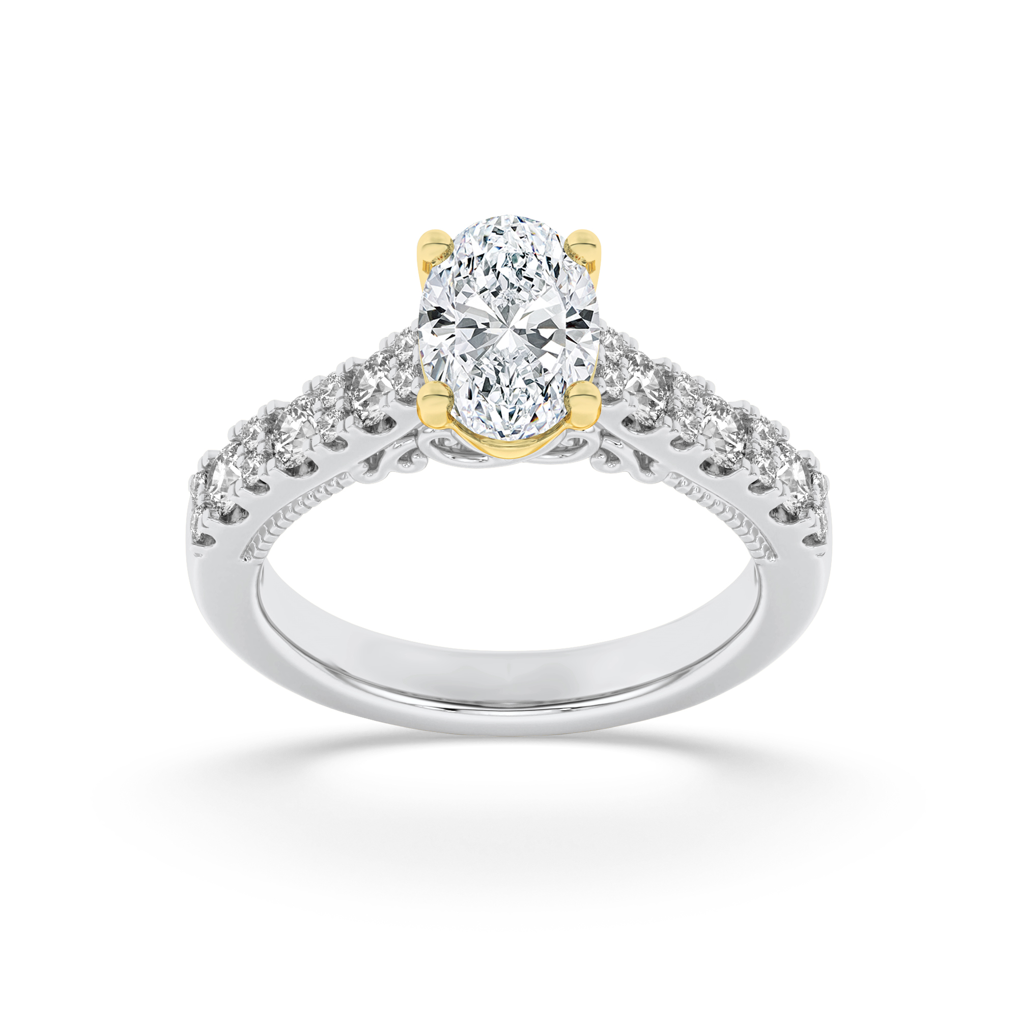 2Cttw Oval Shaped Lab Grown Diamond (F/VS) Accented Milgrain Engagement Ring in 14K Gold