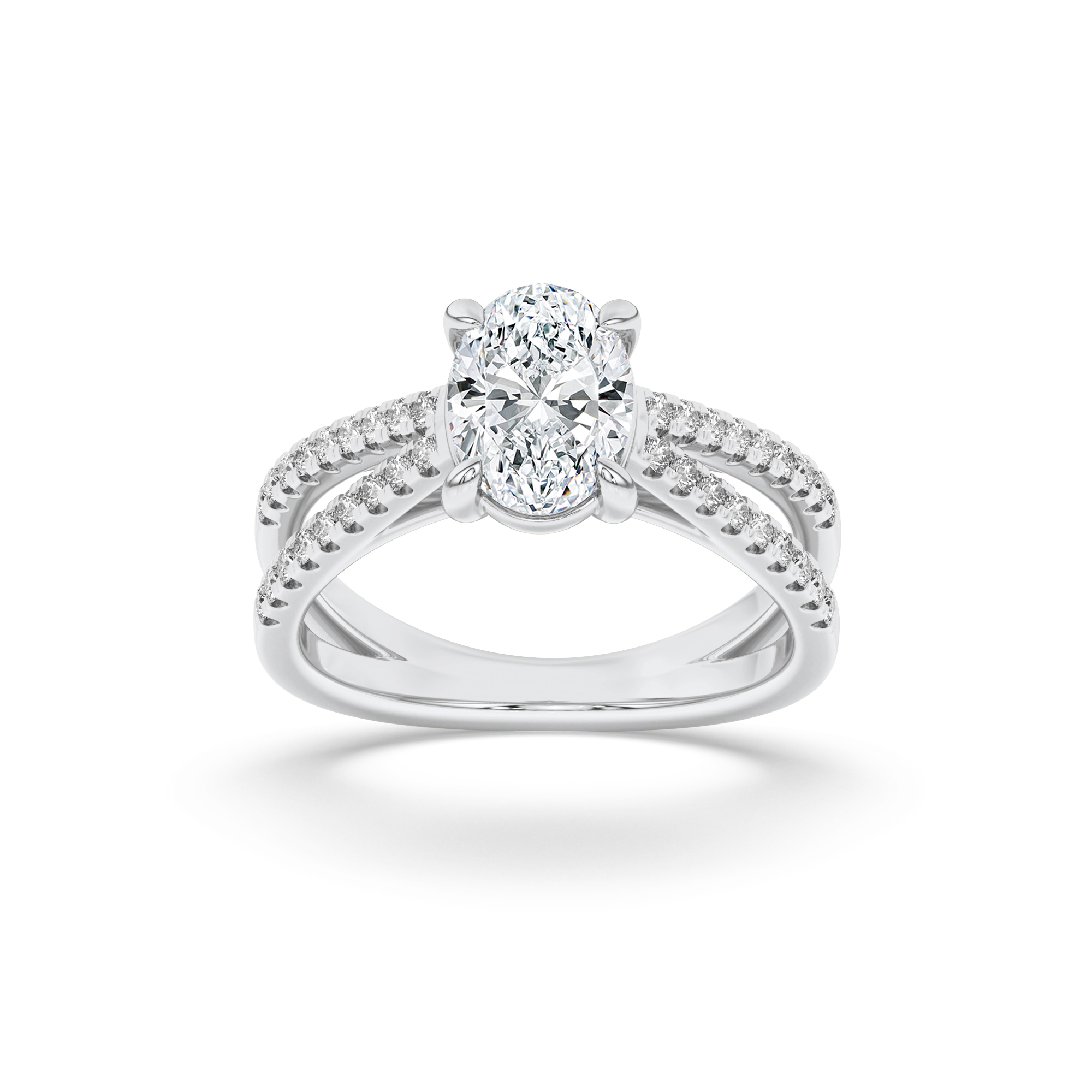 2Cttw Oval Shaped Lab Grown Diamond (F/VS) Cross Shank Accented Engagement Ring in 14K Gold