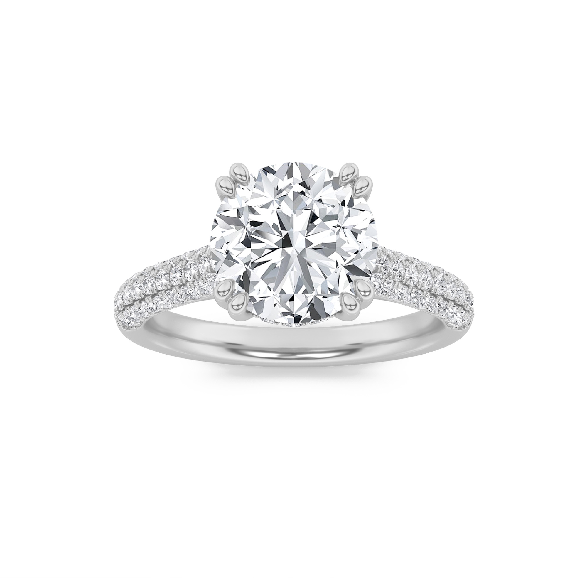 3Cttw Round Shaped Lab Grown Diamond (F/VS) Triple Row Accented Engagement Ring in 14K Gold