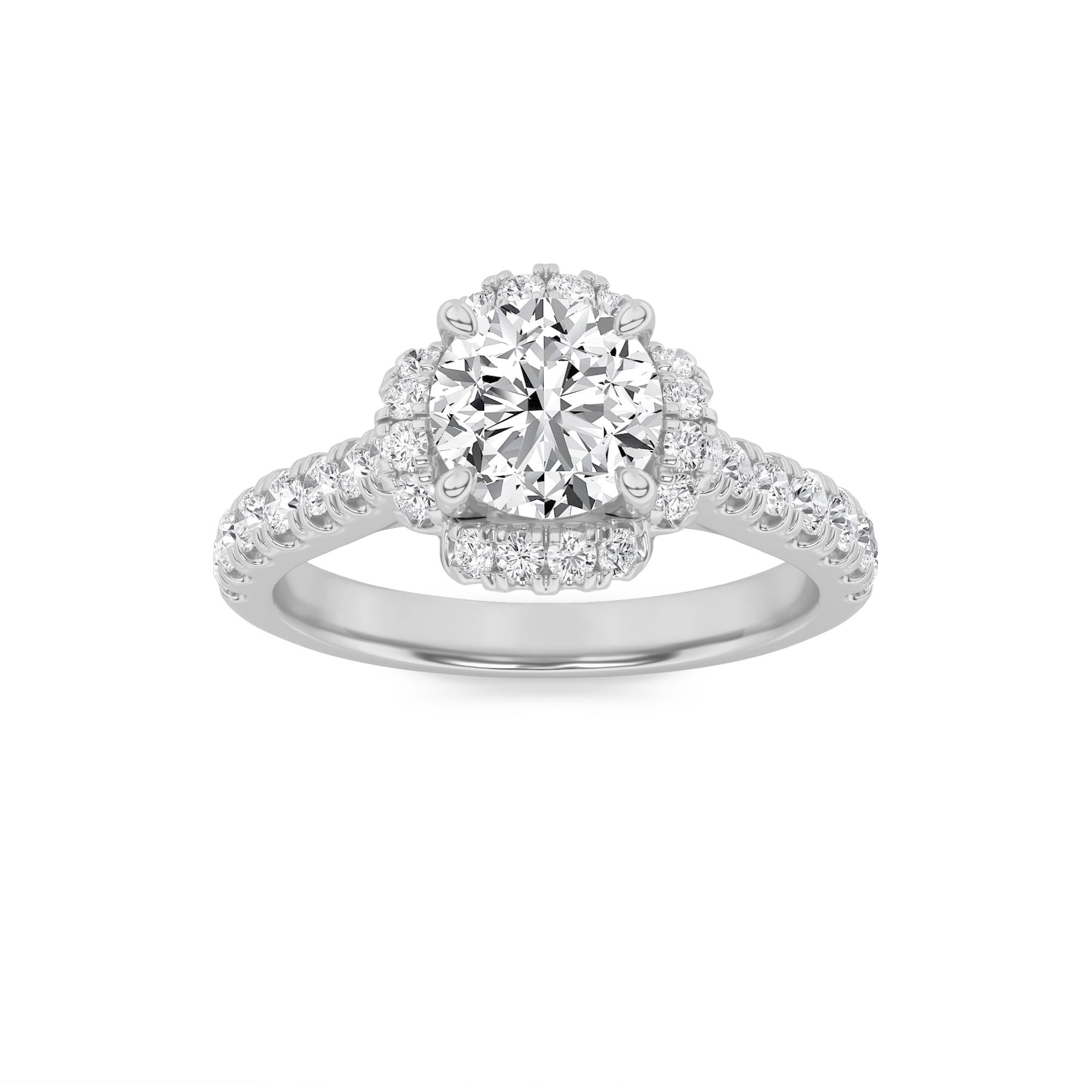 1.5Cttw Round Shaped Lab Grown Diamond (F/VS) Halo Accented Engagement Ring in 14K Gold