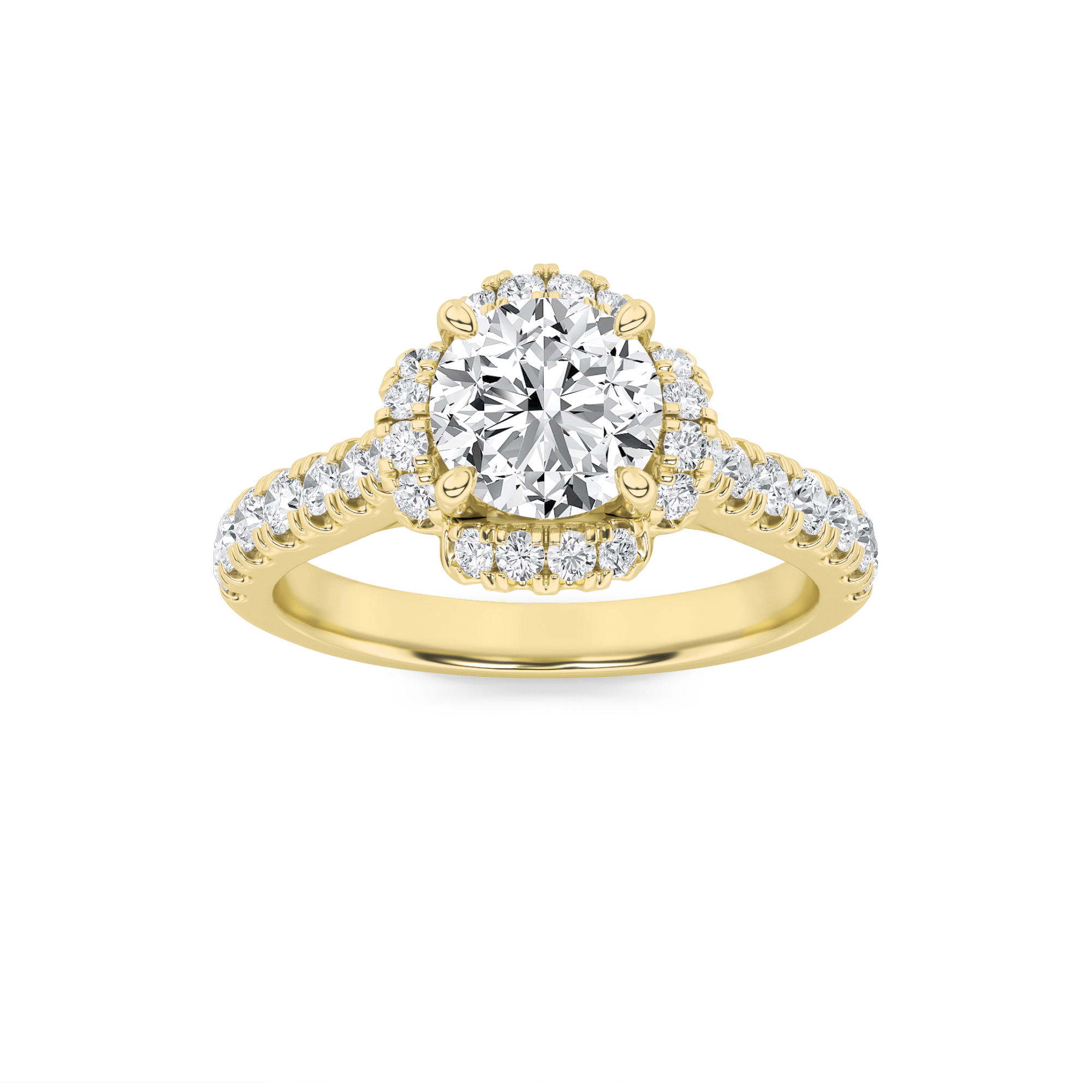 1.5Cttw Round Shaped Lab Grown Diamond (F/VS) Halo Accented Engagement Ring in 14K Gold