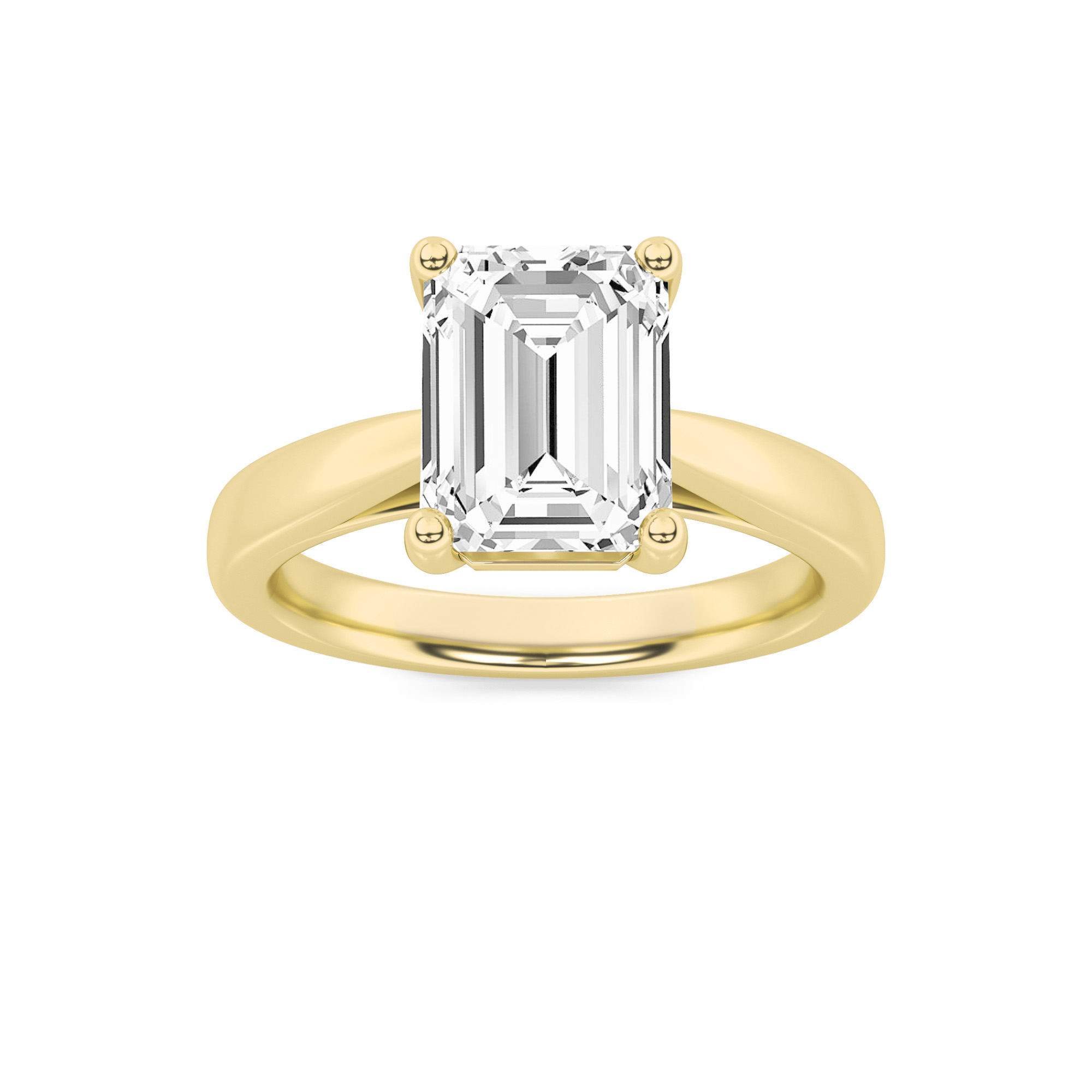 2Cttw Emerald Shaped Lab Grown Diamond (F/VS) Plain Cathedral Trellis Shank Solitaire Engagement Ring in 14K Gold