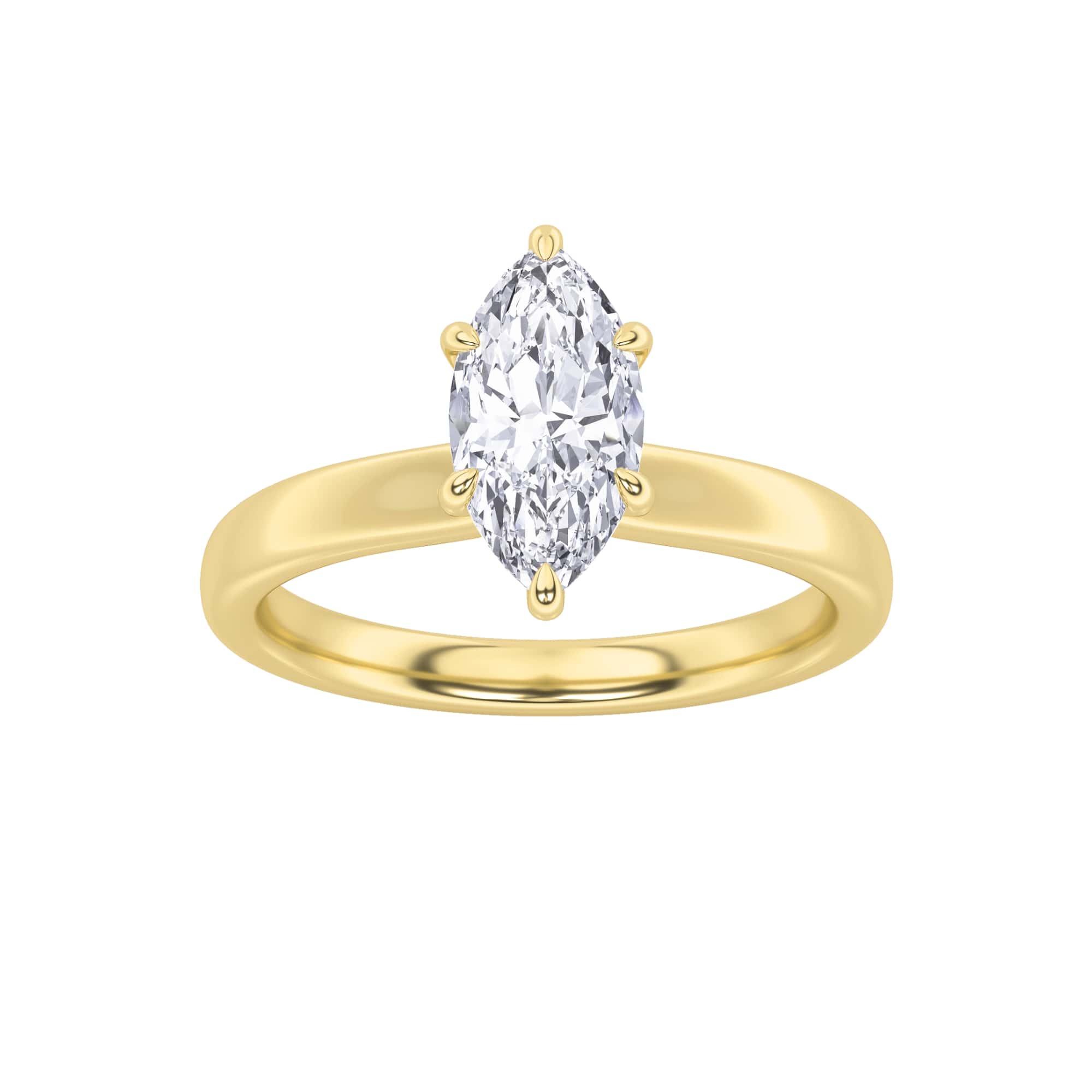 1Cttw Marquise Shaped Lab Grown Diamond (F/VS) Hidden Halo Plain Shank Engagement Ring in 14K Gold
