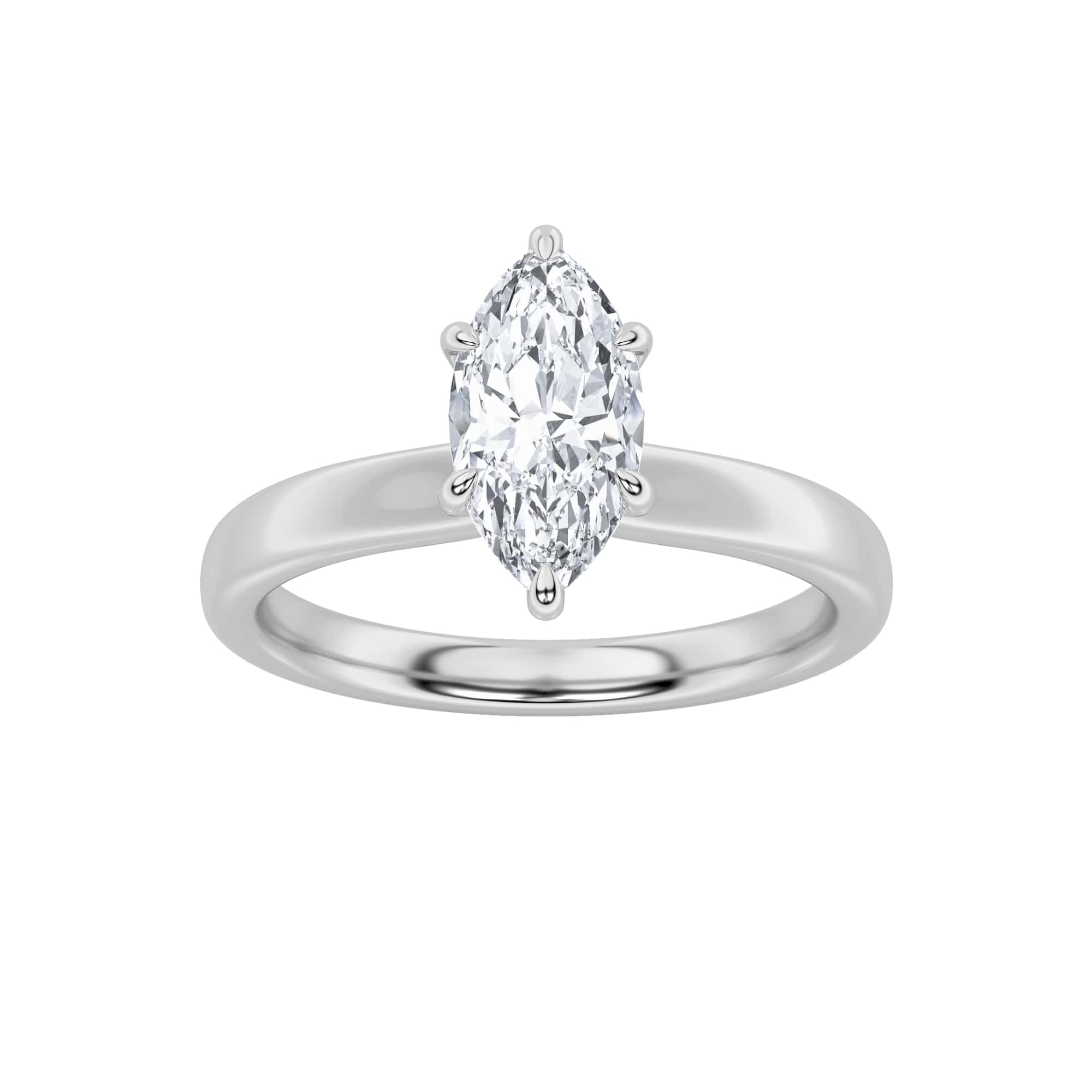 2Cttw Marquise Shaped Lab Grown Diamond (F/VS) Hidden Halo Plain Shank Engagement Ring in 14K Gold