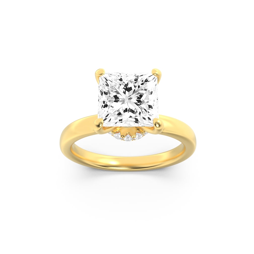 3Cttw Princess Shaped Lab Grown Diamond (F/VS) Hidden Halo Plain Shank Engagement Ring in 14K Gold