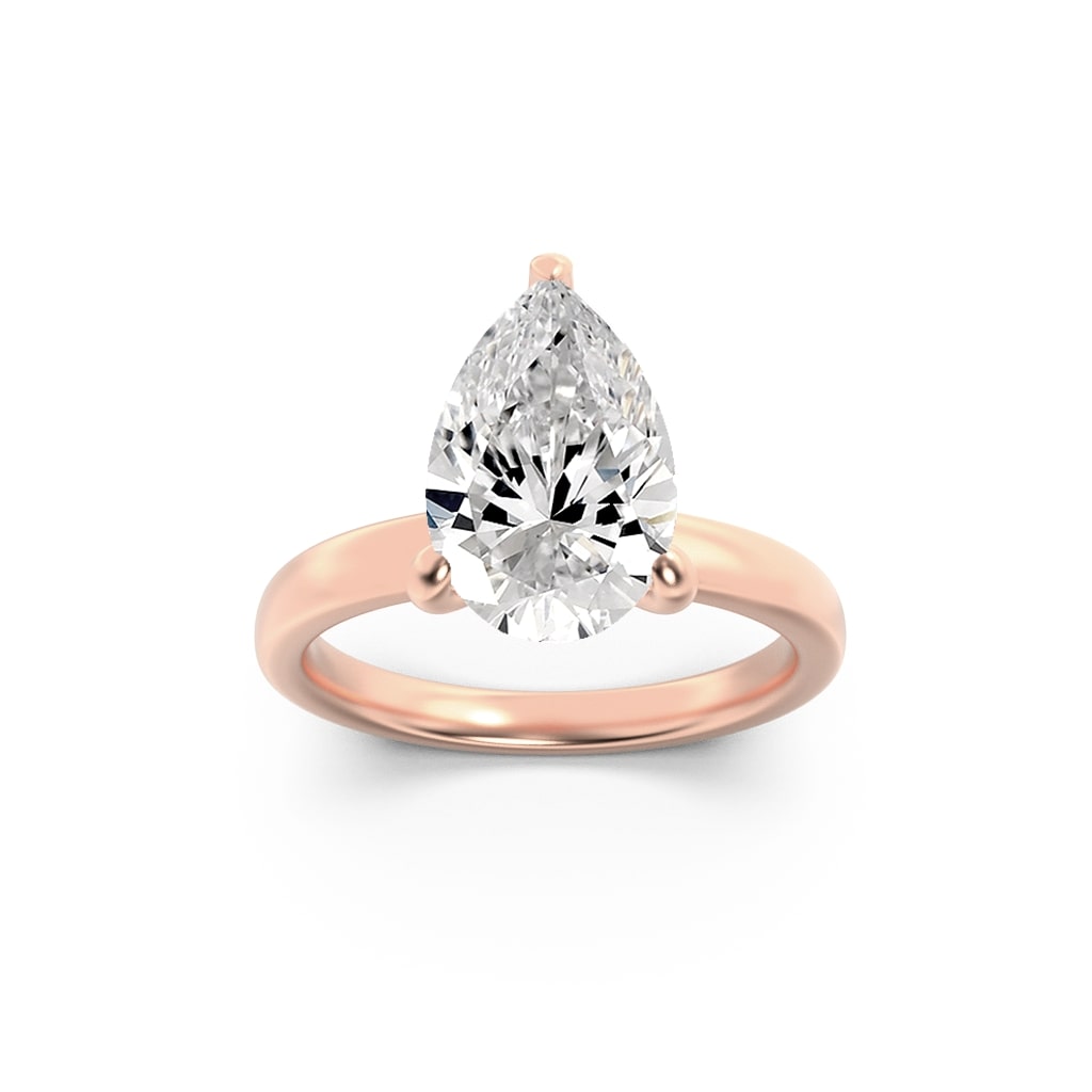 1Cttw Pear Shaped Lab Grown Diamond (F/VS) Hidden Halo Plain Shank Engagement Ring in 14K Gold