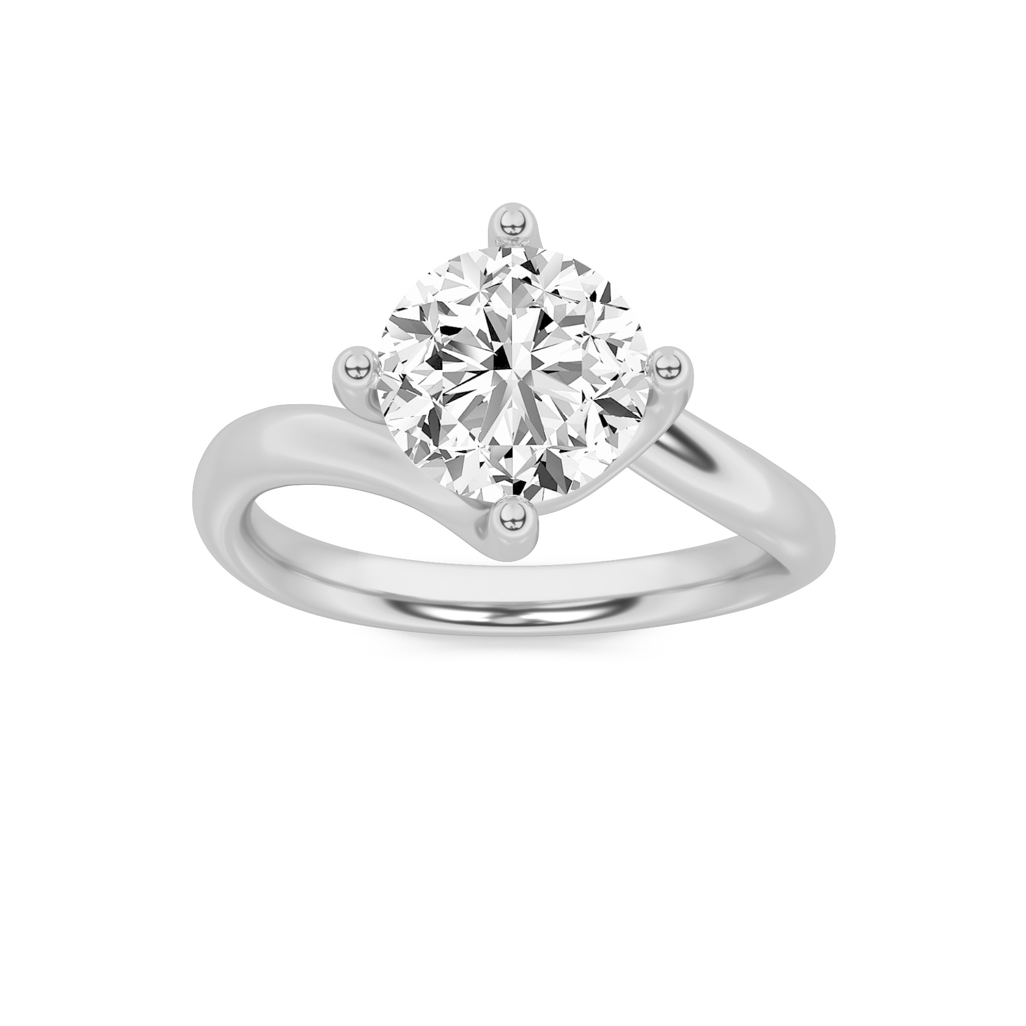 1Cttw Round Shaped Lab Grown Diamond (F/VS) Bypass Shank Engagement Ring in 14K Gold