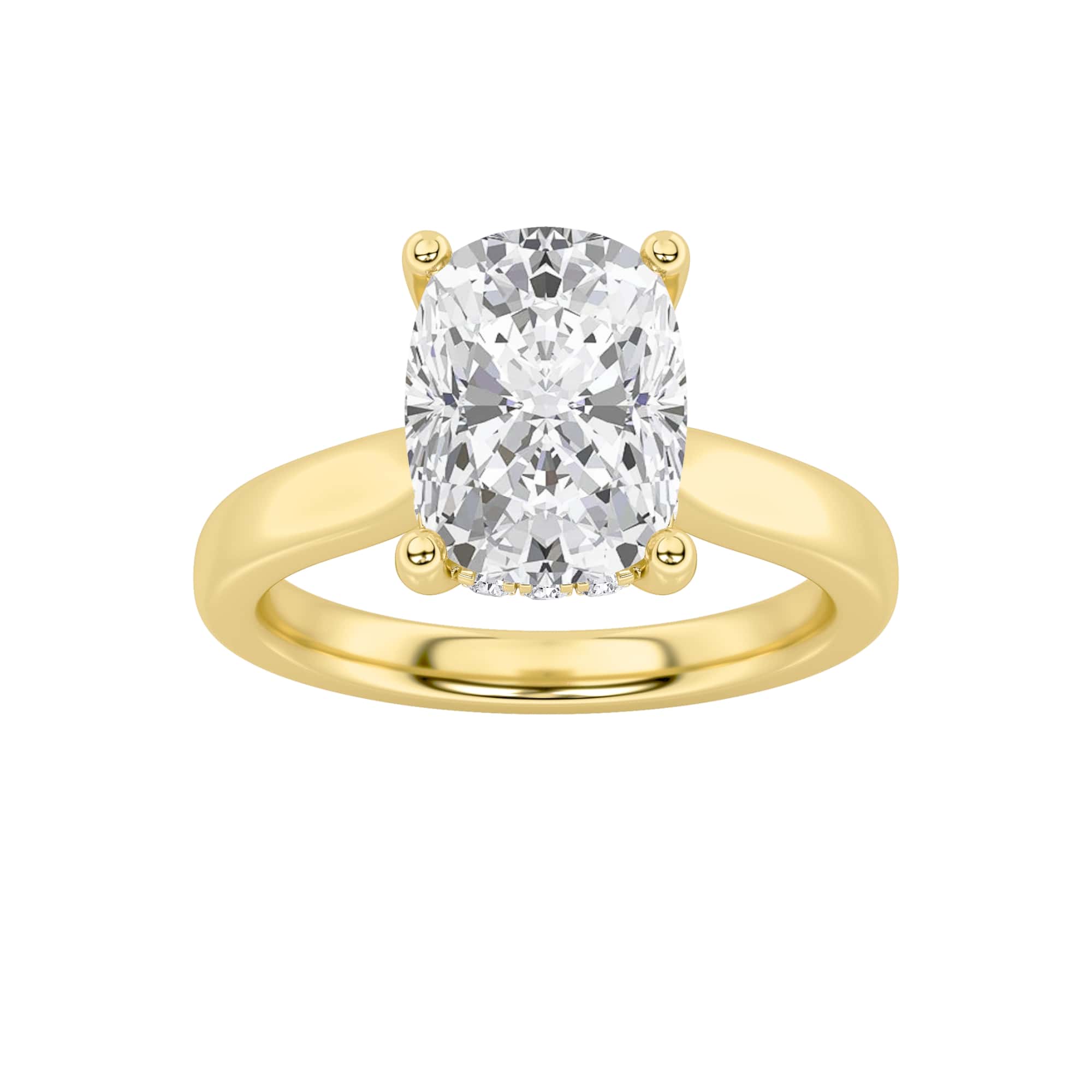 1Cttw Elongated Cushion Shaped Lab Grown Diamond (F/VS) Hidden Halo Cathedral Shank Engagement Ring in 14K Gold