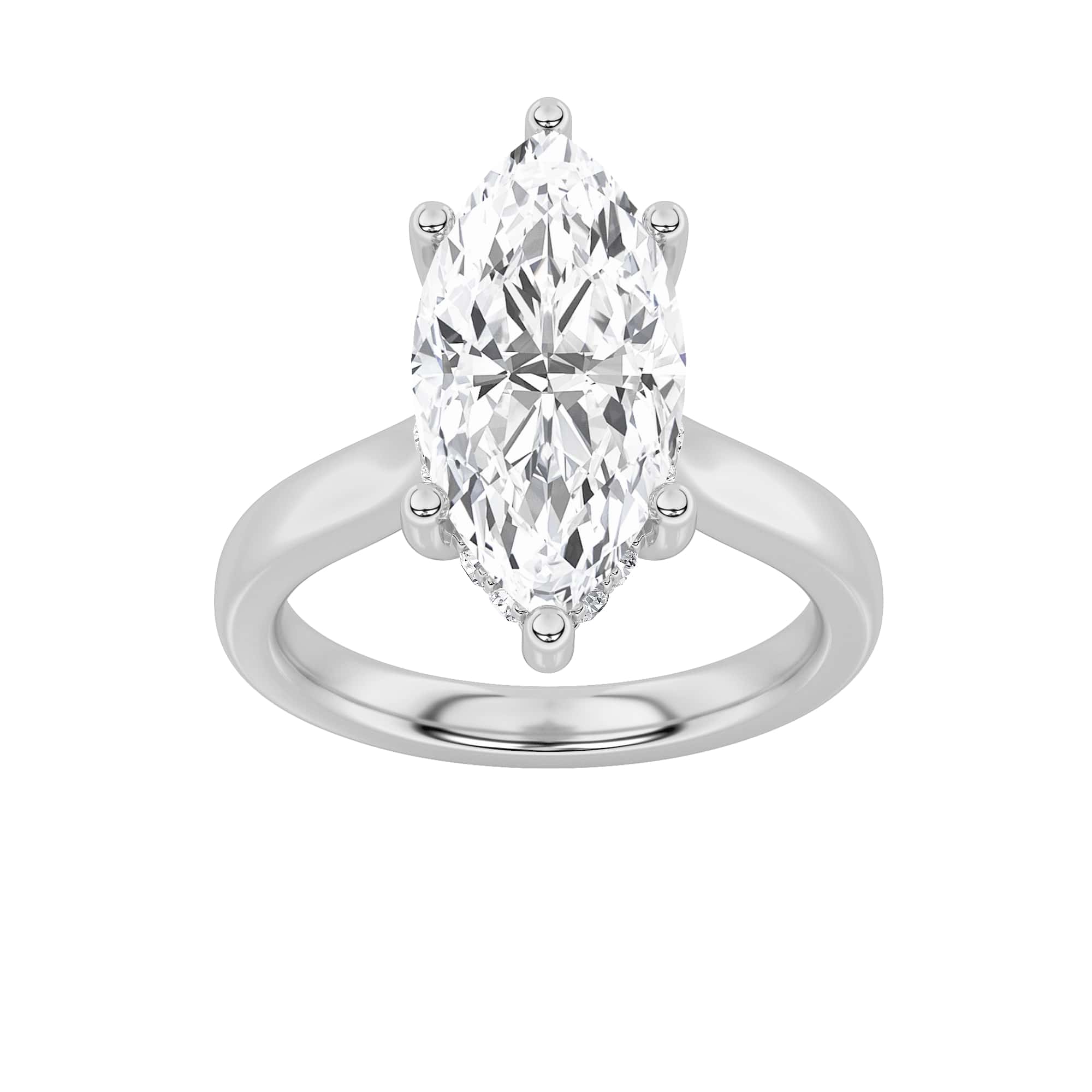 2Cttw Marquise Shaped Lab Grown Diamond (F/VS) Hidden Halo Cathedral Shank Engagement Ring in 14K Gold