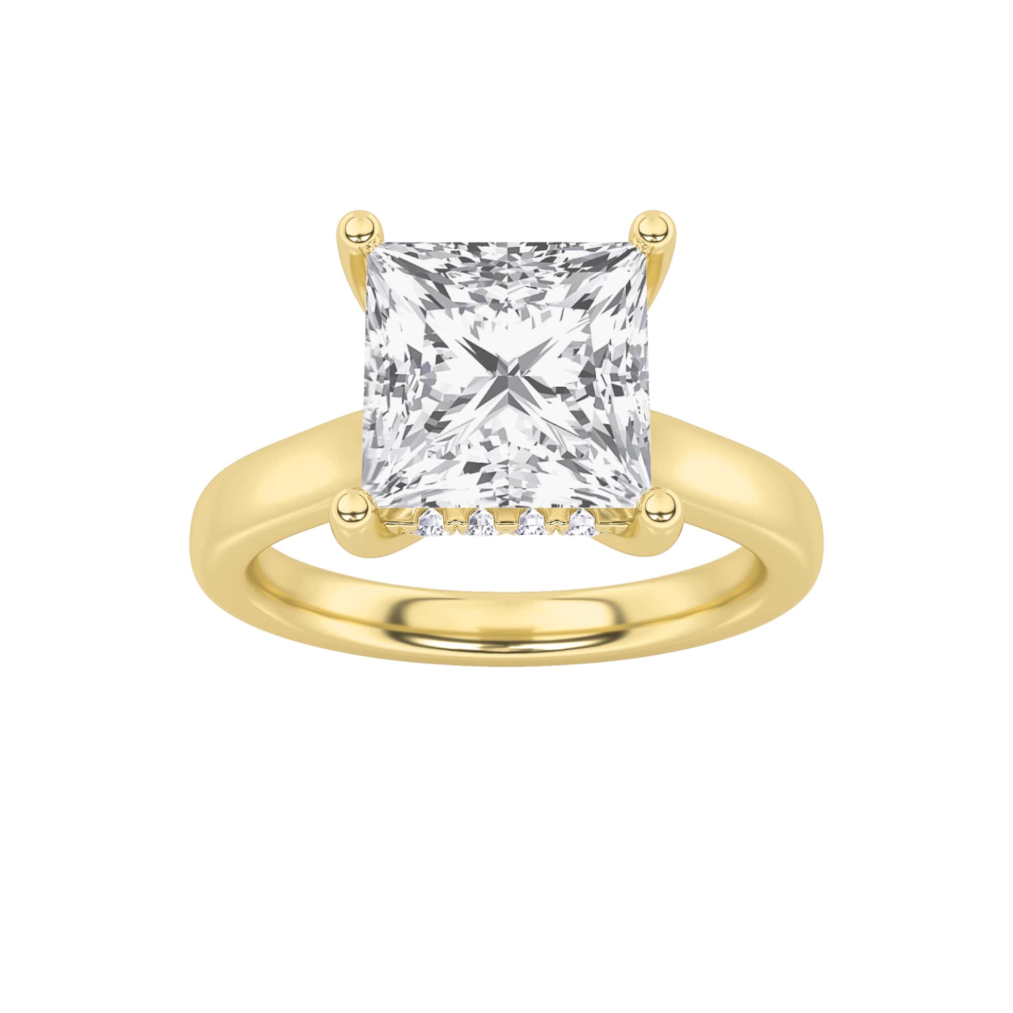 3Cttw Princess Shaped Lab Grown Diamond (F/VS) Hidden Halo Cathedral Shank Engagement Ring in 14K Gold