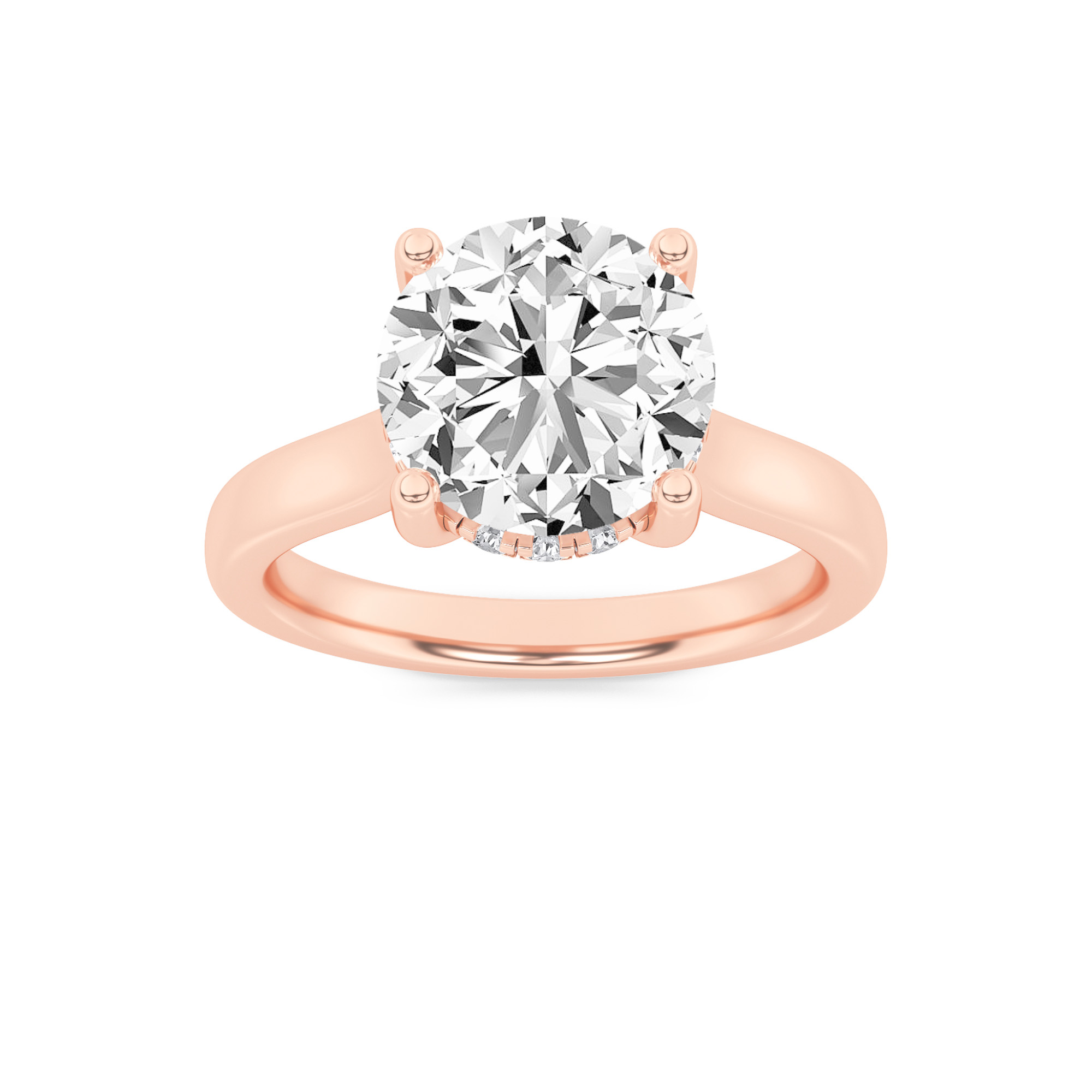 1Cttw Round Shaped Lab Grown Diamond (F/VS) Hidden Halo Cathedral Shank Engagement Ring in 14K Gold