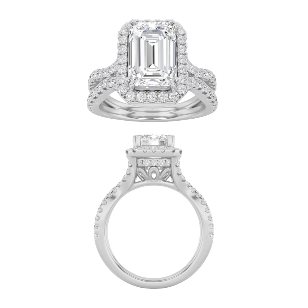 3Cttw Emerald Shaped Lab Grown Diamond (F/VS)  Ring in 14K Gold