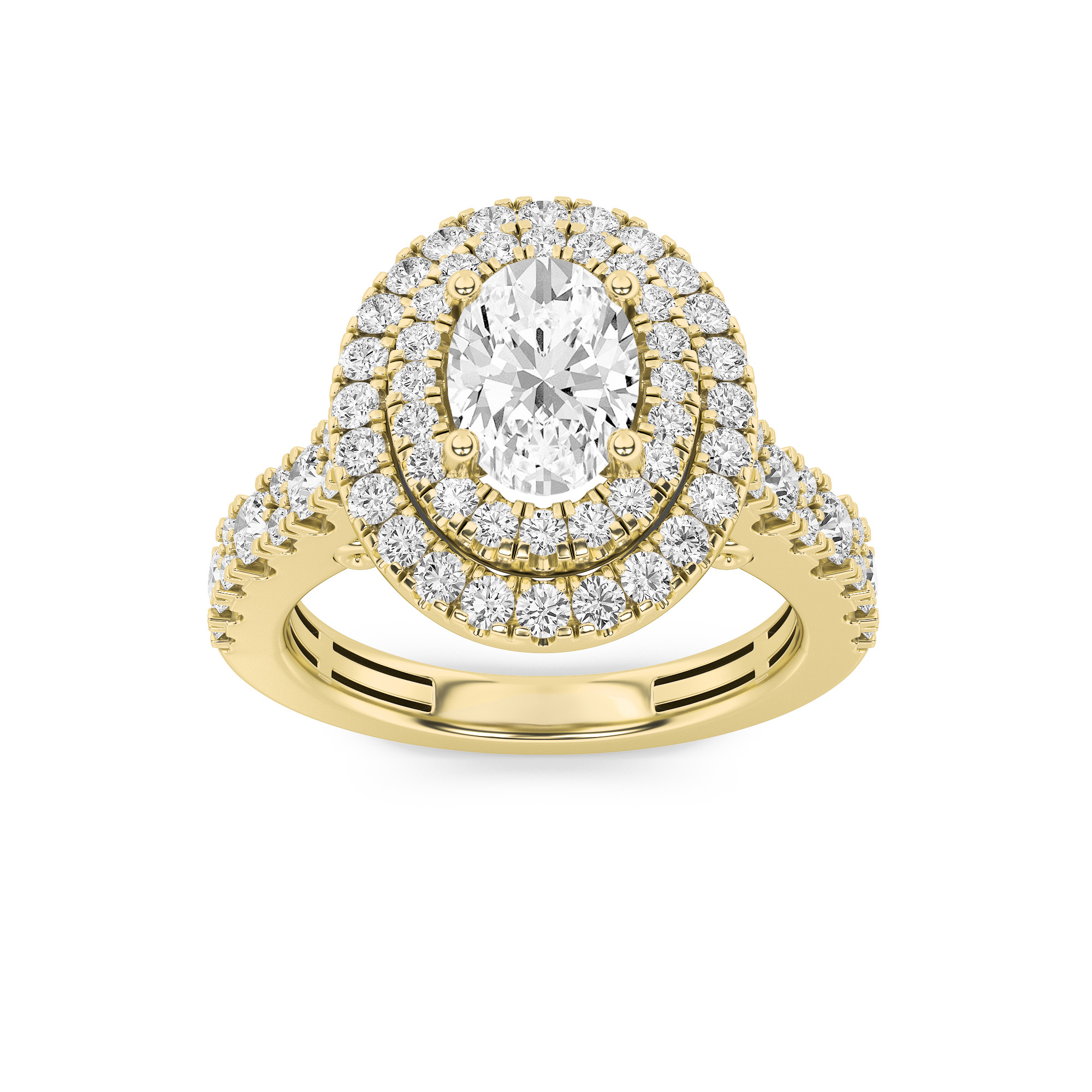 2Cttw Oval Shaped Lab Grown Diamond (F/VS) Double Halo Engagement Ring in 14K Gold