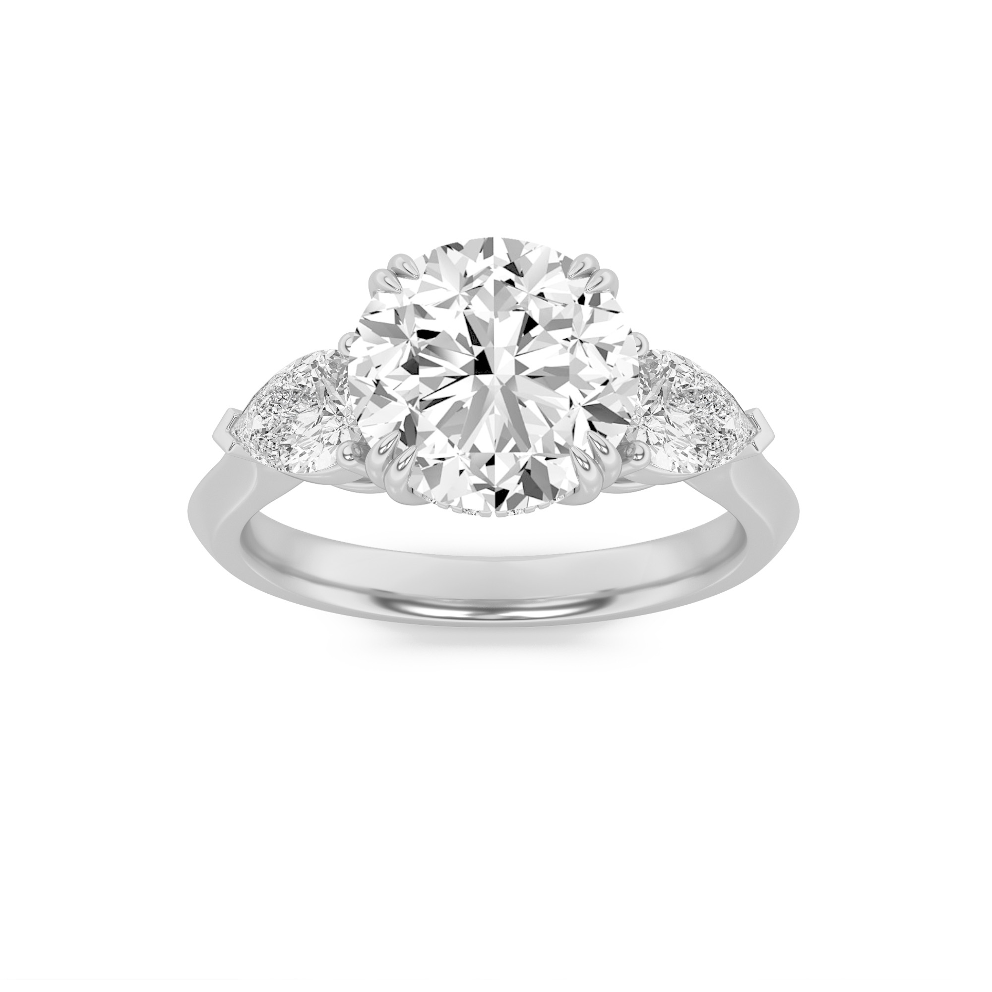 3Cttw Round Shaped Lab Grown Diamond (F/VS) Three Stone Hidden Halo Ring in 14K Gold