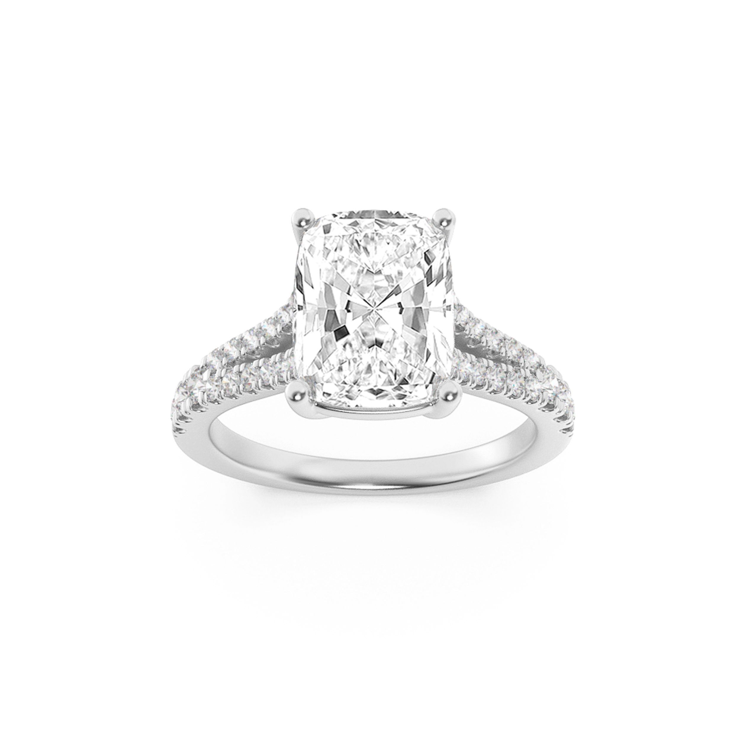 2.25Cttw Elongated Cushion Shaped Lab Grown Diamond (F/VS) Split Shank Accented Enagagement Ring in 14K Gold