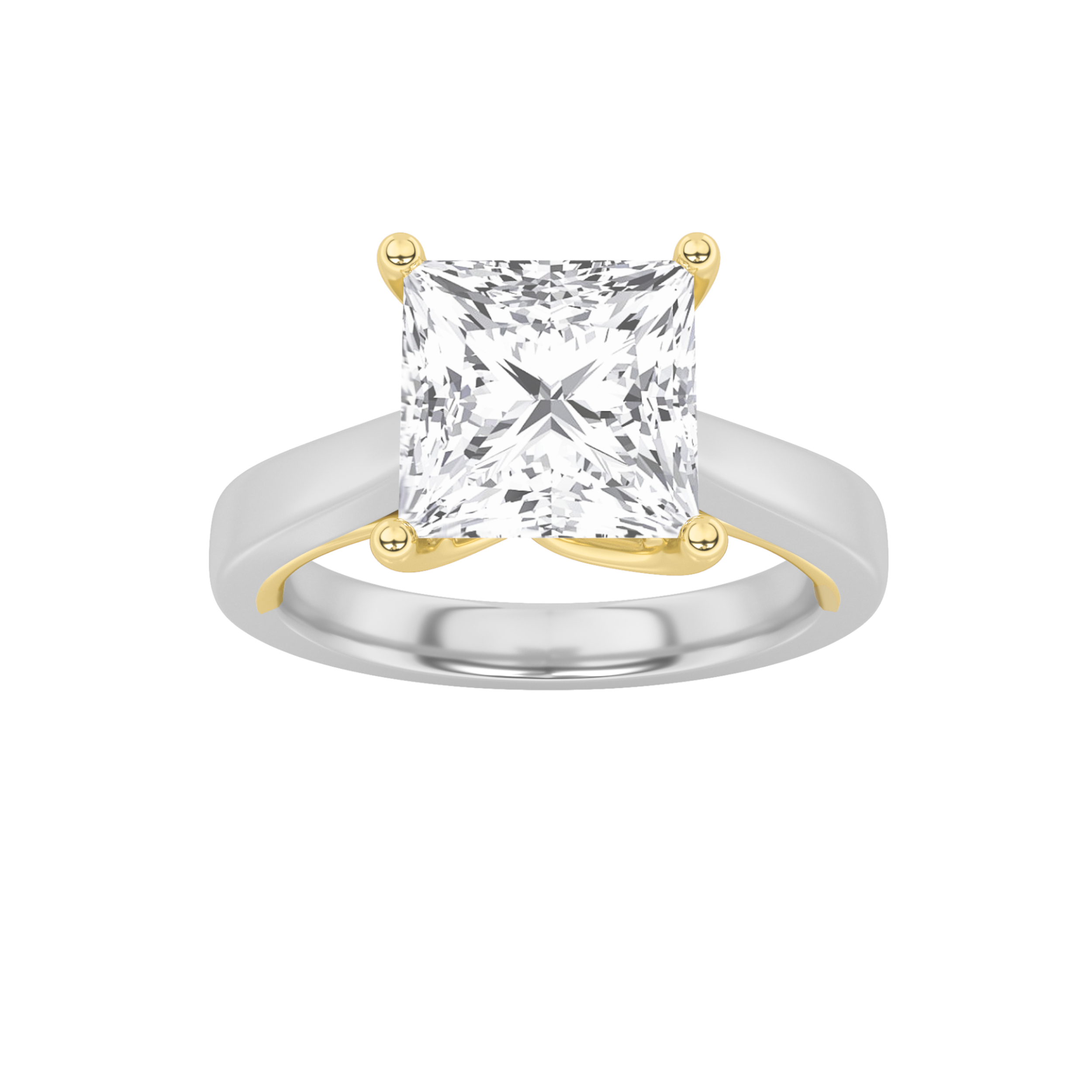 3Cttw Princess Shaped Lab Grown Diamond (F/VS) Two Tone Twisted Basket Cathedral Shank Solitaire Ring in 14K Gold