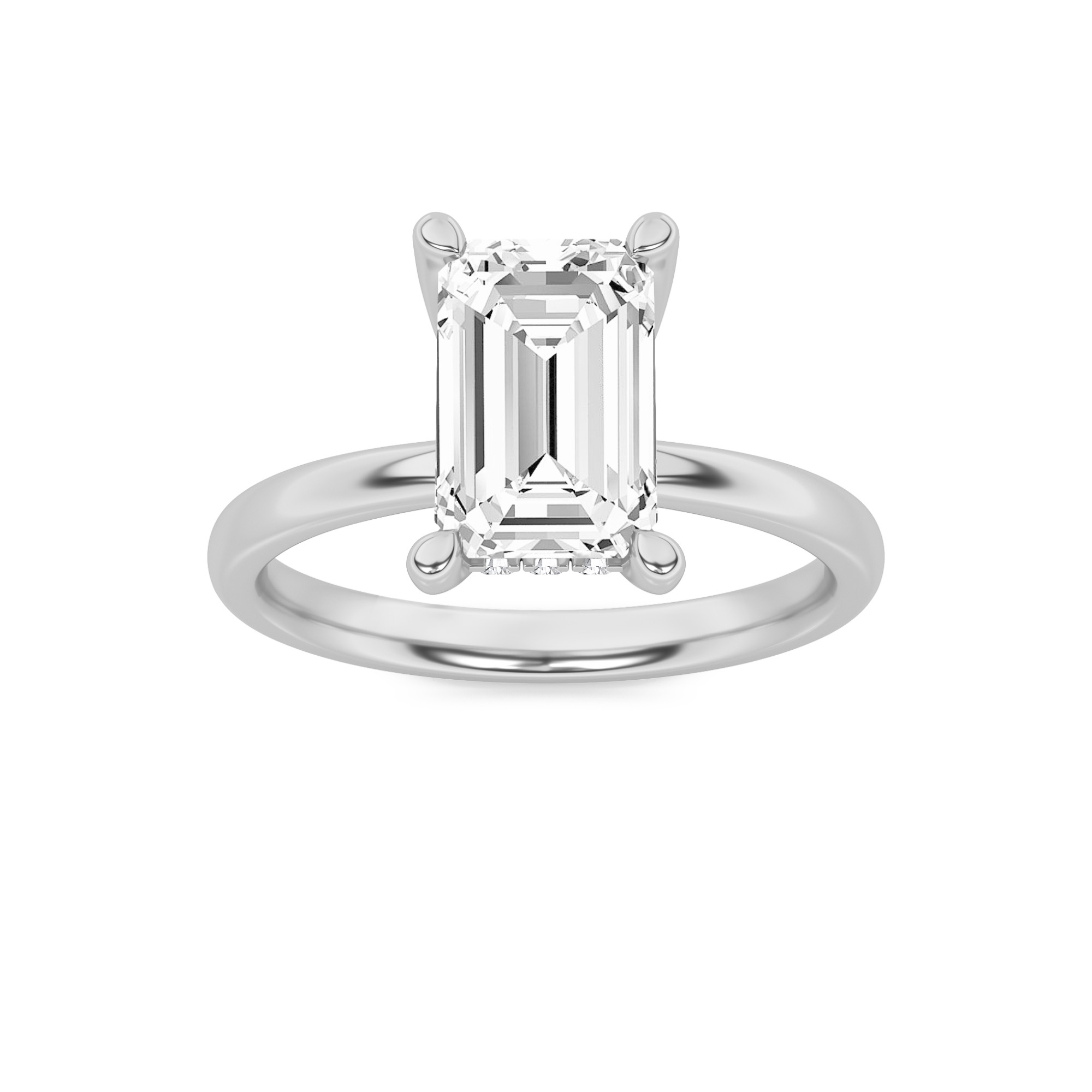 2Cttw Emerald Shaped Lab Grown Diamond (F/VS) Hidden Halo Petite Shank  Ring in 14K Gold