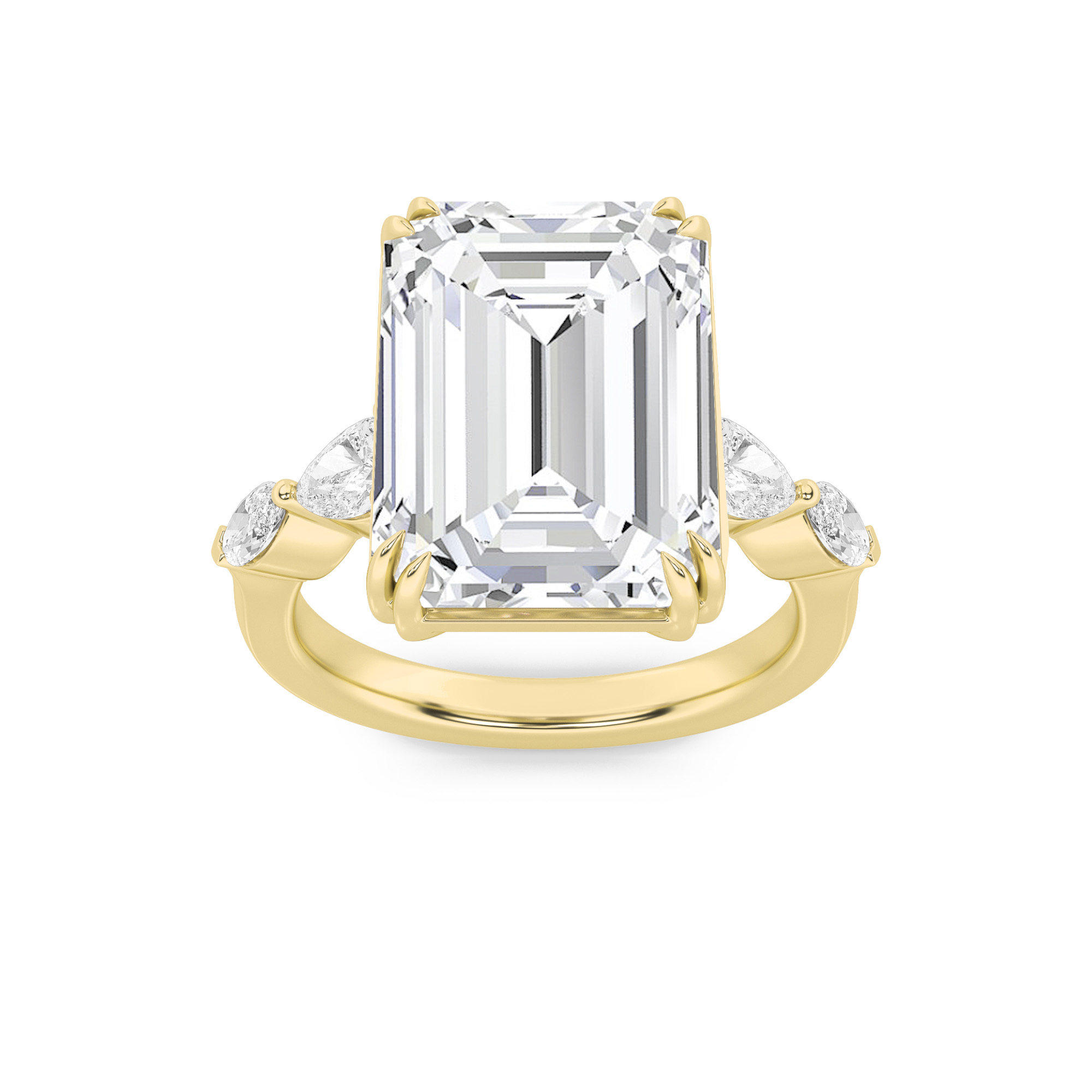 8.5Cttw Emerald Shaped Lab Grown Diamond (F/VS) Bold Statement Accented  Ring in 14K Gold