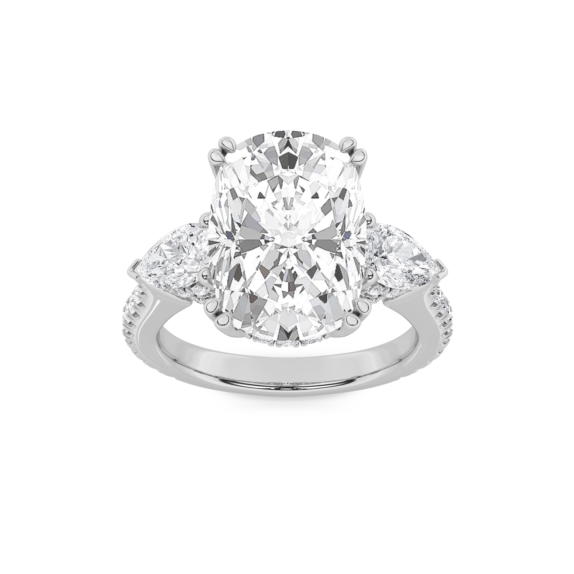 6.5Cttw Elongated Cushion Shaped Lab Grown Diamond (F/VS) Bold Accented Engagement Ring in 14K Gold