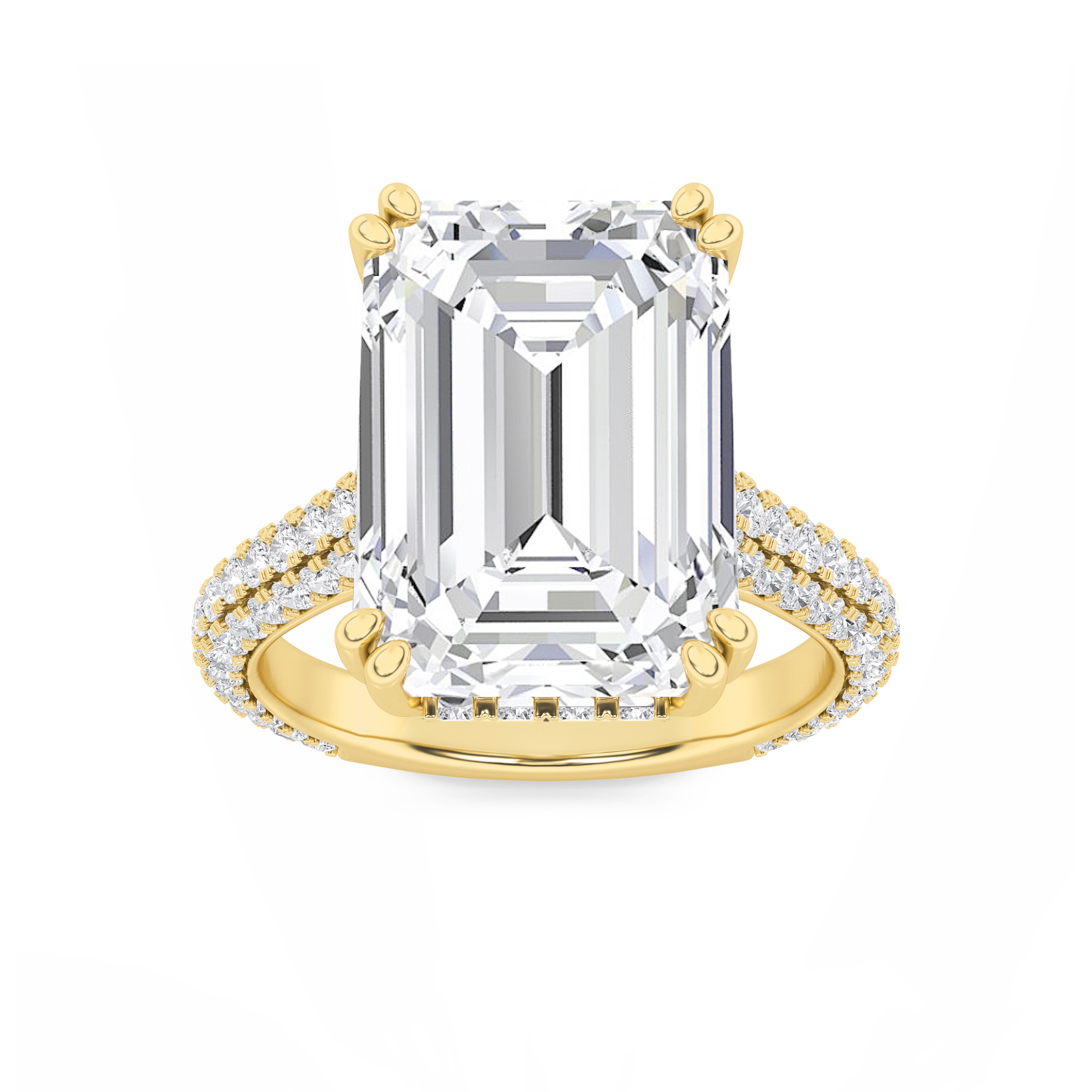 8Cttw Emerald Shaped Lab Grown Diamond (F/VS) Bold Accented Engagement Ring in 14K Gold