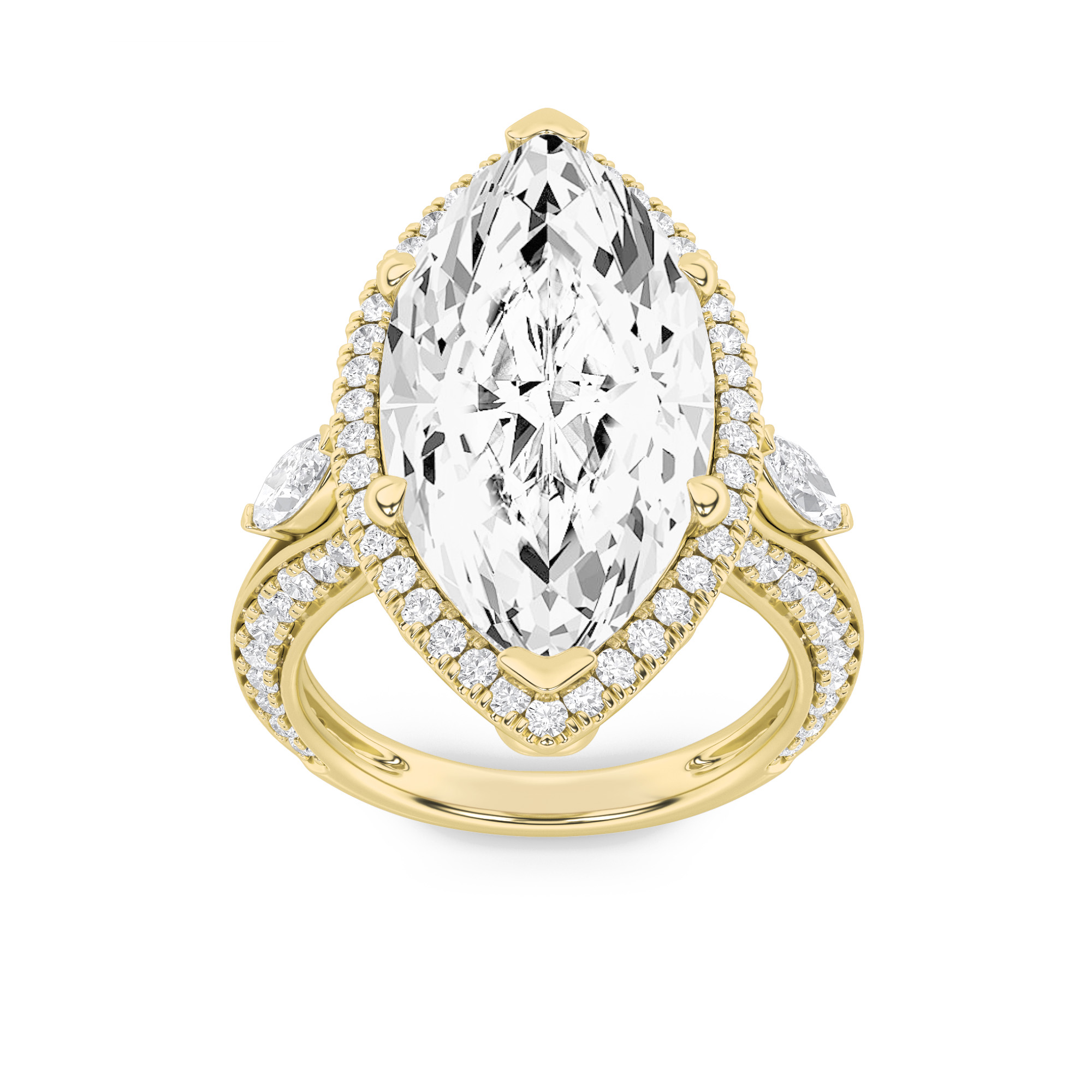 9Cttw Marquise Shaped Lab Grown Diamond (F/VS) Bold Statement Accented  Ring in 14K Gold